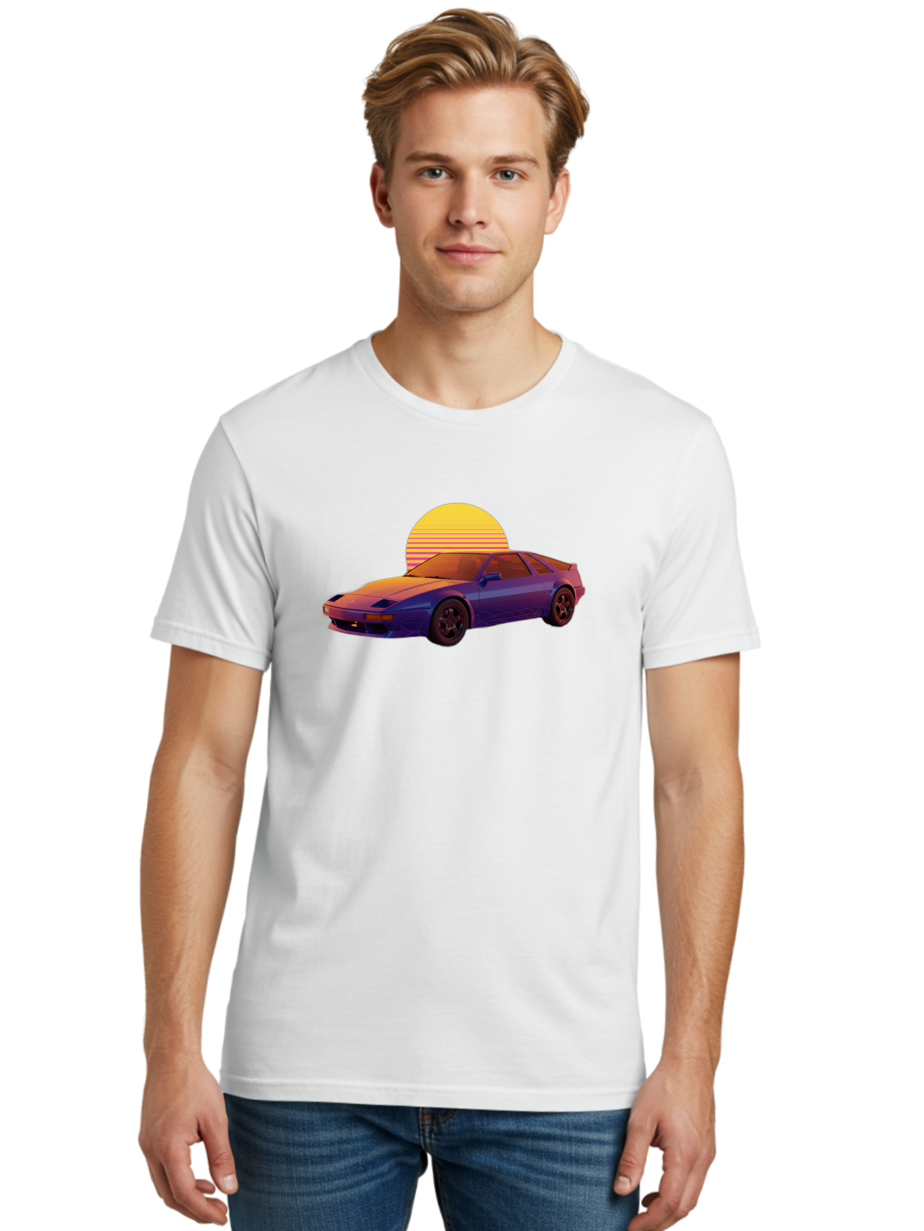 Nissan-300Zx-2 Men'S Graphic Tee, 100% Cotton, Comfortable Casual Summer Wear, Machine Washable, Nissan 300Zx Sports Car, Retro Futuristic Design, Vaporwave Aesthetic, Neon Colors, Synthwave Art, 80S Nostalgia, Retro Gaming, Bab039