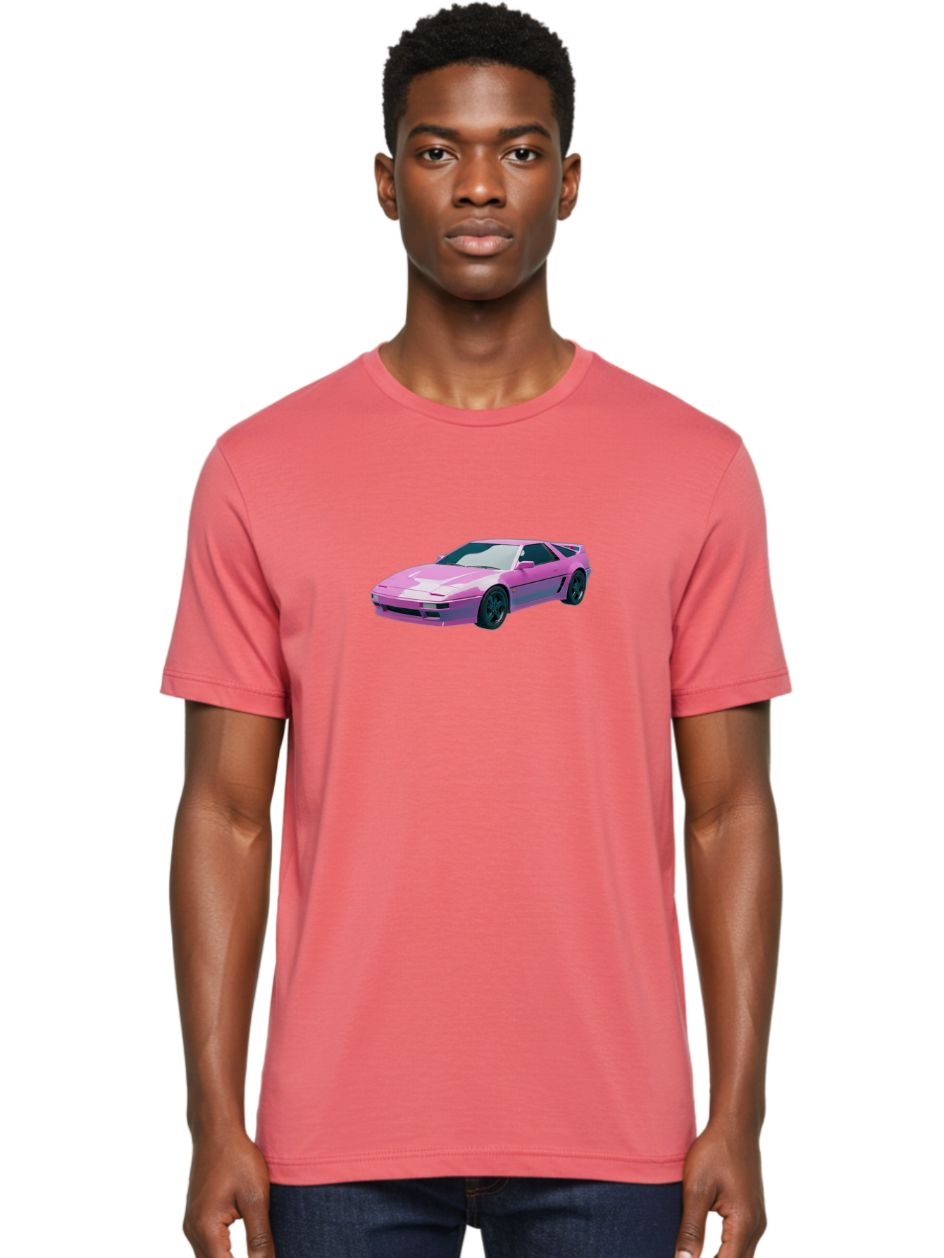 Nissan-300Zx-3 Men'S Graphic Tee, 100% Cotton, Comfortable Casual Summer Wear, Machine Washable, Pink Sports Car, Sleek Design, Futuristic Look, Vibrant Pink Color, Black Wheels, Sports Mode, Luxury Vehicle, High-Performance Car, Stylish Ride Bab040
