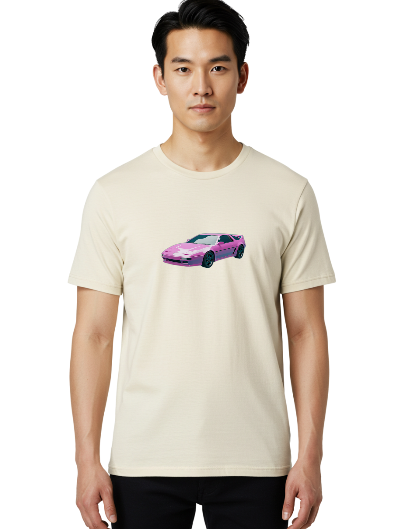 Nissan-300Zx-3 Men'S Graphic Tee, 100% Cotton, Comfortable Casual Summer Wear, Machine Washable, Pink Sports Car, Sleek Design, Futuristic Look, Vibrant Pink Color, Black Wheels, Sports Mode, Luxury Vehicle, High-Performance Car, Stylish Ride Bab040