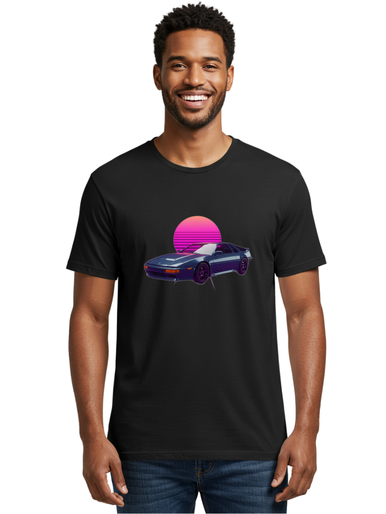 Nissan-300Zx-4 Men'S Graphic Tee, 100% Cotton, Comfortable Casual Summer Wear, Machine Washable, Classic Sports Car, Retro Futuristic, Sleek Design, Purple Car, Vaporwave Aesthetic, 80S Style, Synthwave Art, Pink Sunset, Nostalgic Feel, Bab041