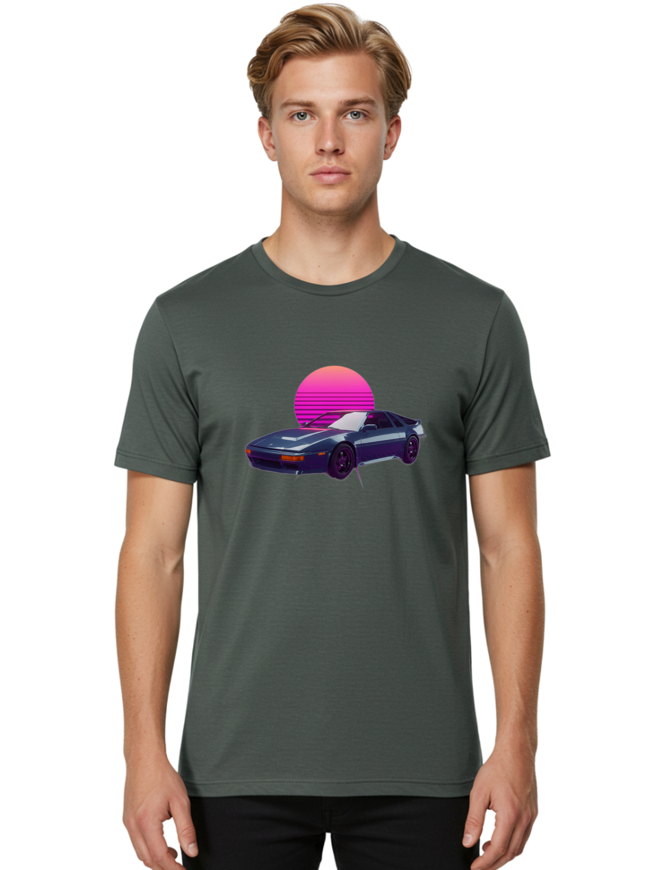 Nissan-300Zx-4 Men'S Graphic Tee, 100% Cotton, Comfortable Casual Summer Wear, Machine Washable, Classic Sports Car, Retro Futuristic, Sleek Design, Purple Car, Vaporwave Aesthetic, 80S Style, Synthwave Art, Pink Sunset, Nostalgic Feel, Bab041