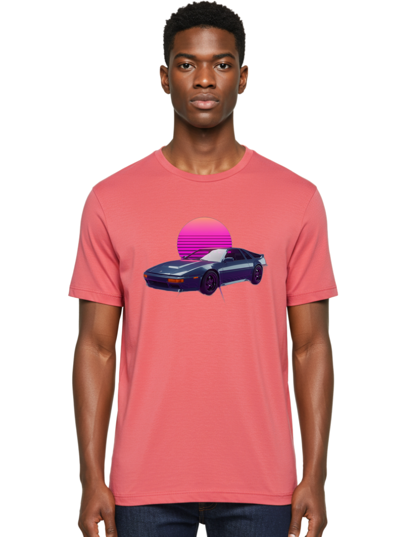 Nissan-300Zx-4 Men'S Graphic Tee, 100% Cotton, Comfortable Casual Summer Wear, Machine Washable, Classic Sports Car, Retro Futuristic, Sleek Design, Purple Car, Vaporwave Aesthetic, 80S Style, Synthwave Art, Pink Sunset, Nostalgic Feel, Bab041