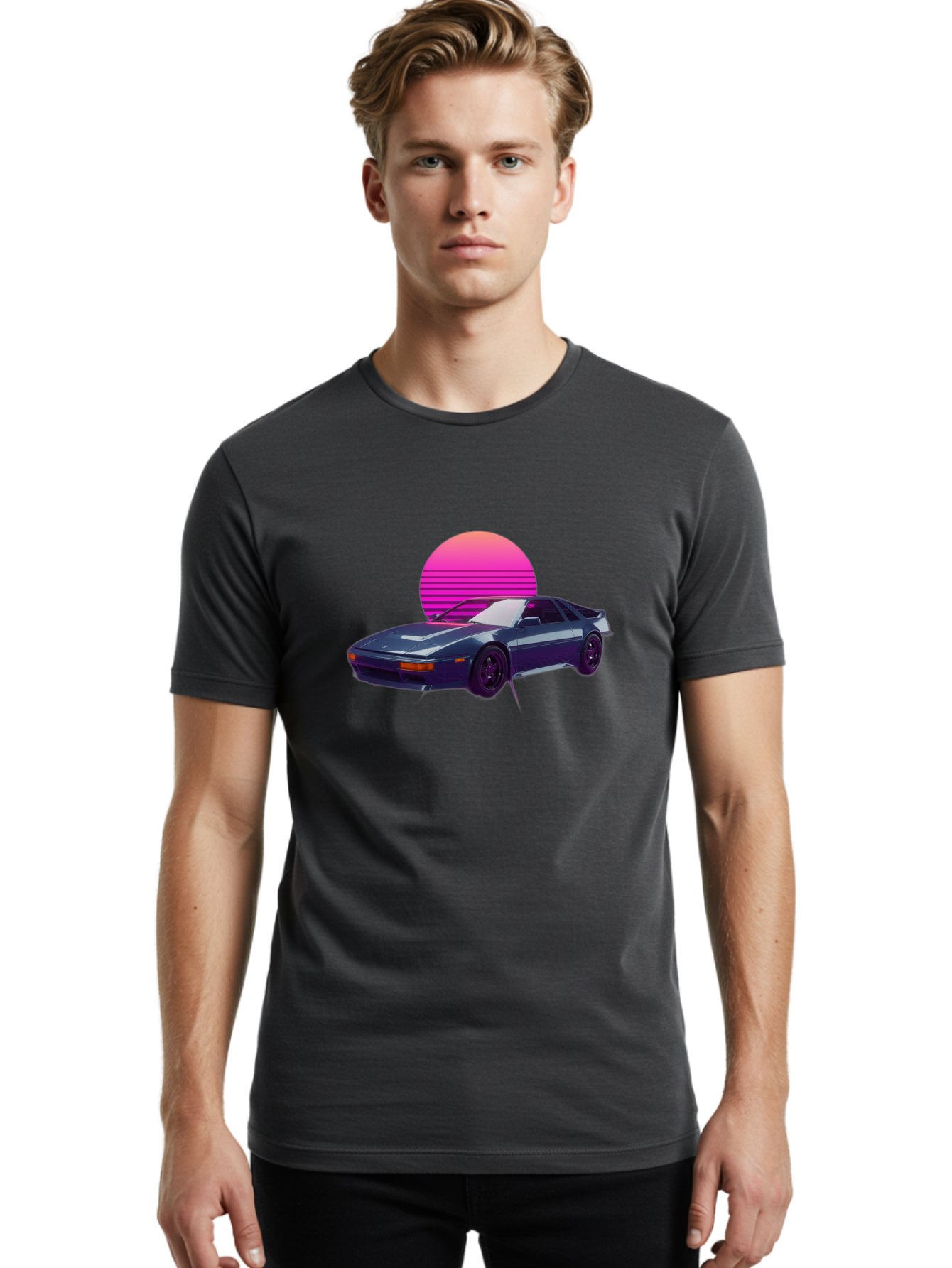 Nissan-300Zx-4 Men'S Graphic Tee, 100% Cotton, Comfortable Casual Summer Wear, Machine Washable, Classic Sports Car, Retro Futuristic, Sleek Design, Purple Car, Vaporwave Aesthetic, 80S Style, Synthwave Art, Pink Sunset, Nostalgic Feel, Bab041