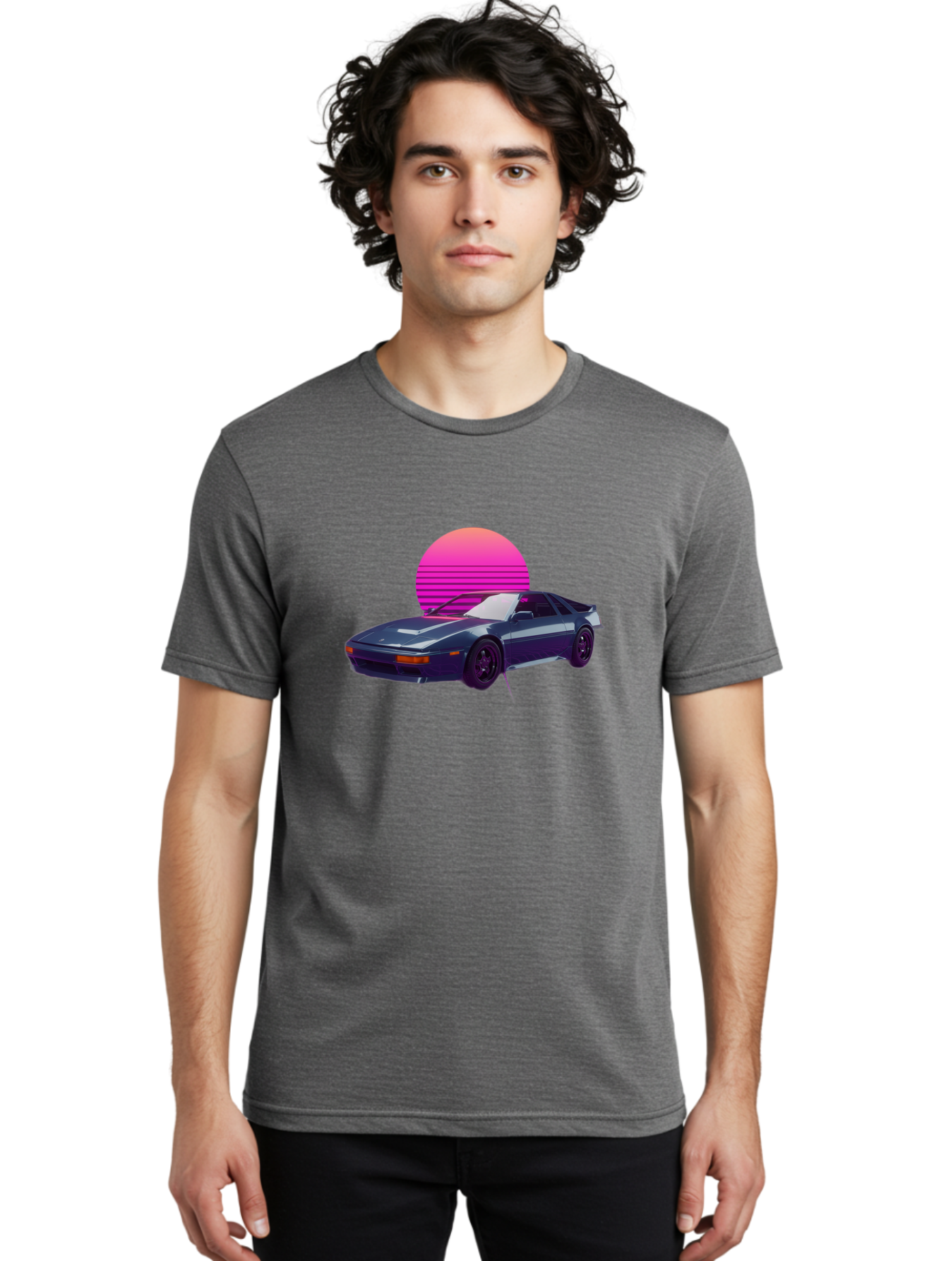 Nissan-300Zx-4 Men'S Graphic Tee, 100% Cotton, Comfortable Casual Summer Wear, Machine Washable, Classic Sports Car, Retro Futuristic, Sleek Design, Purple Car, Vaporwave Aesthetic, 80S Style, Synthwave Art, Pink Sunset, Nostalgic Feel, Bab041