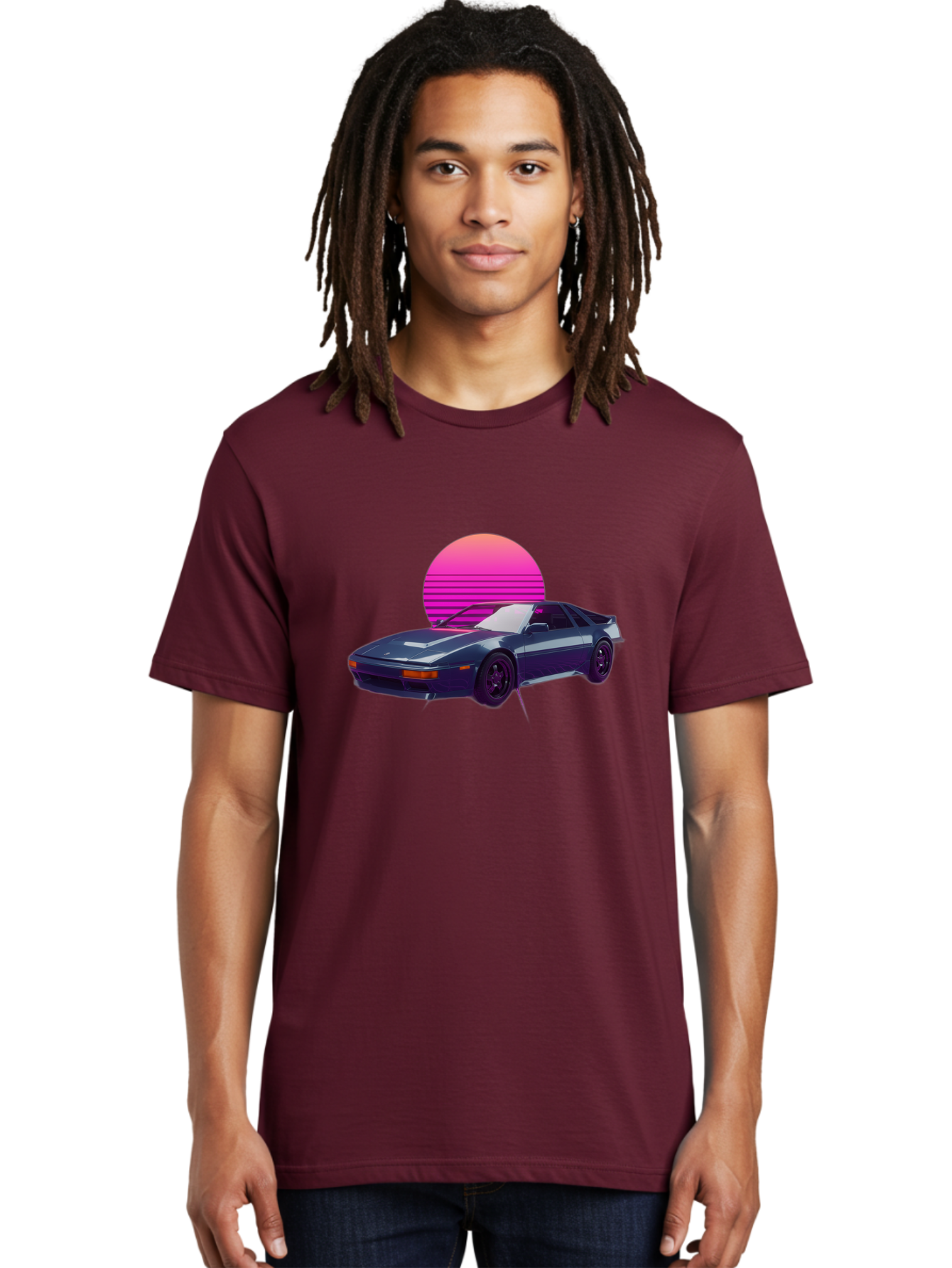 Nissan-300Zx-4 Men'S Graphic Tee, 100% Cotton, Comfortable Casual Summer Wear, Machine Washable, Classic Sports Car, Retro Futuristic, Sleek Design, Purple Car, Vaporwave Aesthetic, 80S Style, Synthwave Art, Pink Sunset, Nostalgic Feel, Bab041
