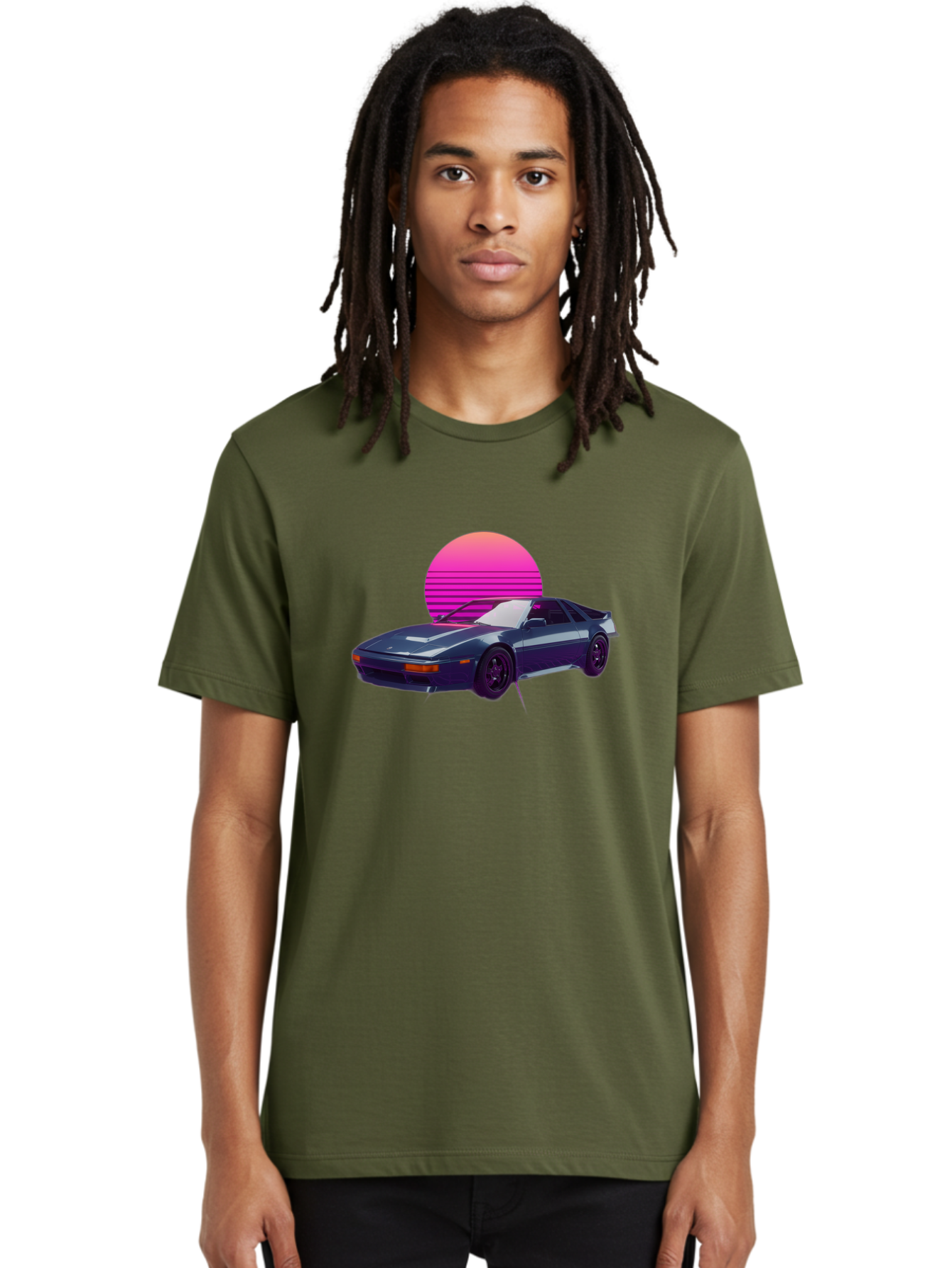 Nissan-300Zx-4 Men'S Graphic Tee, 100% Cotton, Comfortable Casual Summer Wear, Machine Washable, Classic Sports Car, Retro Futuristic, Sleek Design, Purple Car, Vaporwave Aesthetic, 80S Style, Synthwave Art, Pink Sunset, Nostalgic Feel, Bab041