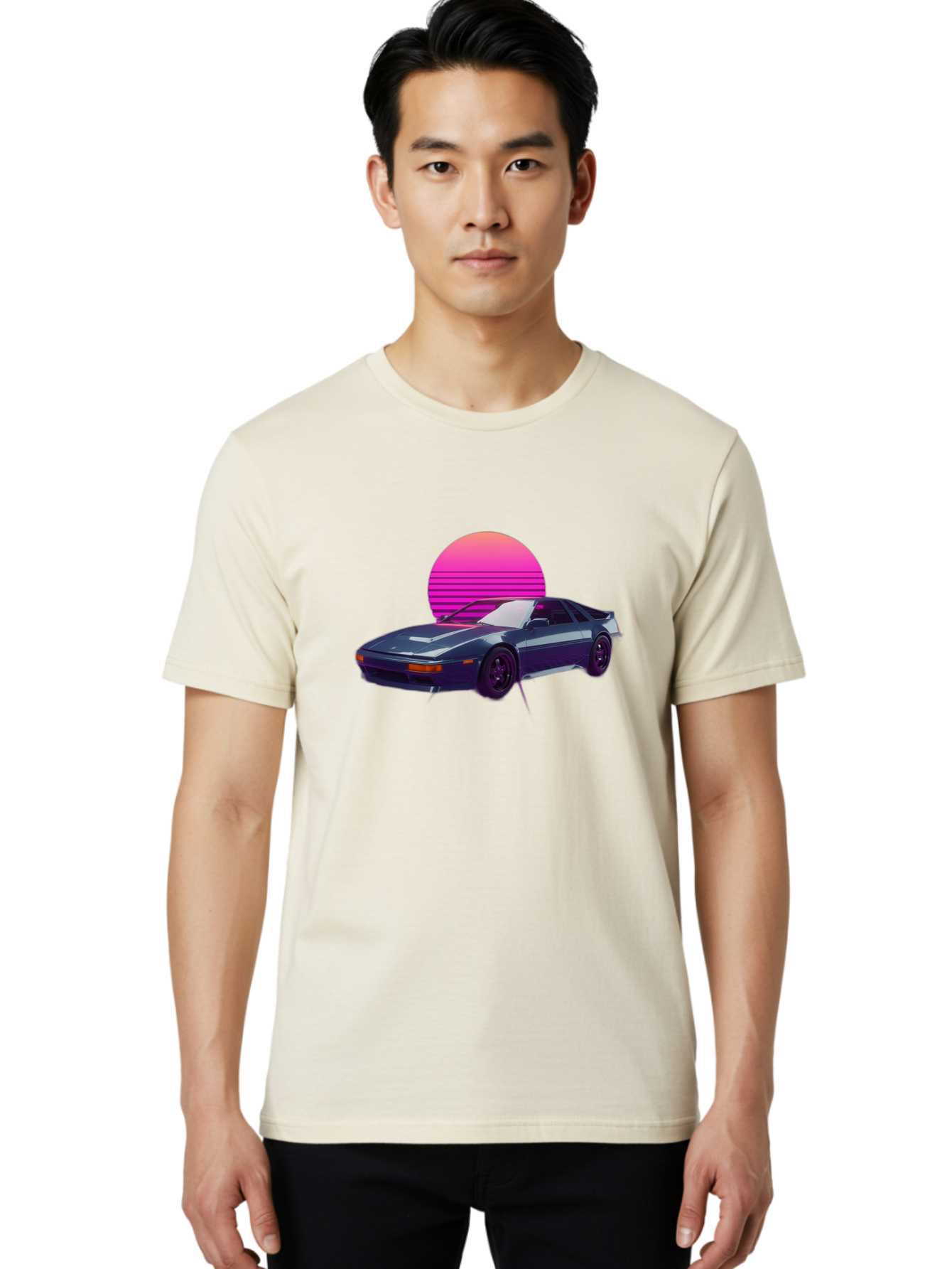 Nissan-300Zx-4 Men'S Graphic Tee, 100% Cotton, Comfortable Casual Summer Wear, Machine Washable, Classic Sports Car, Retro Futuristic, Sleek Design, Purple Car, Vaporwave Aesthetic, 80S Style, Synthwave Art, Pink Sunset, Nostalgic Feel, Bab041