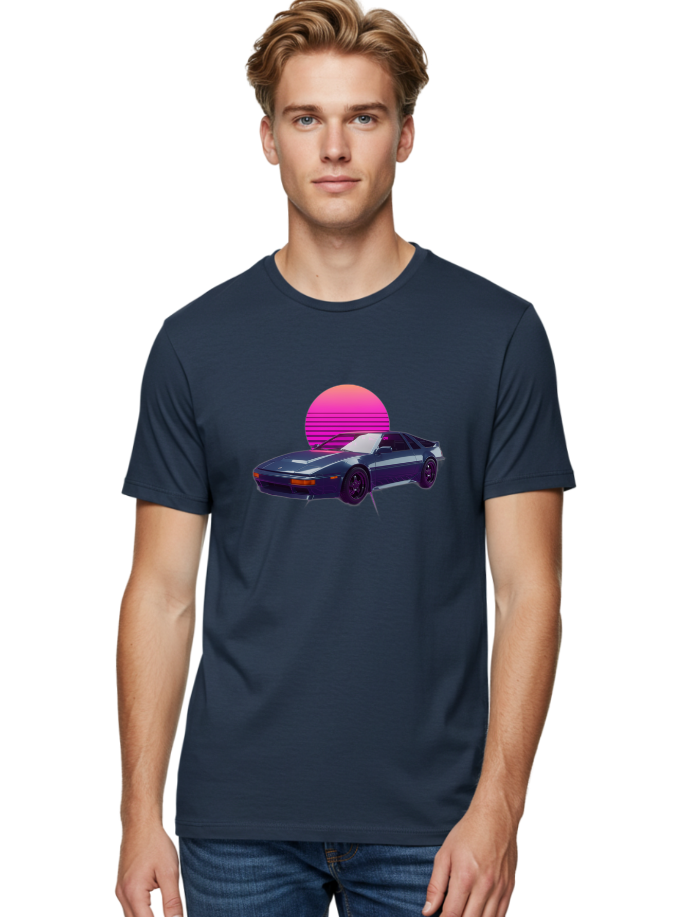Nissan-300Zx-4 Men'S Graphic Tee, 100% Cotton, Comfortable Casual Summer Wear, Machine Washable, Classic Sports Car, Retro Futuristic, Sleek Design, Purple Car, Vaporwave Aesthetic, 80S Style, Synthwave Art, Pink Sunset, Nostalgic Feel, Bab041