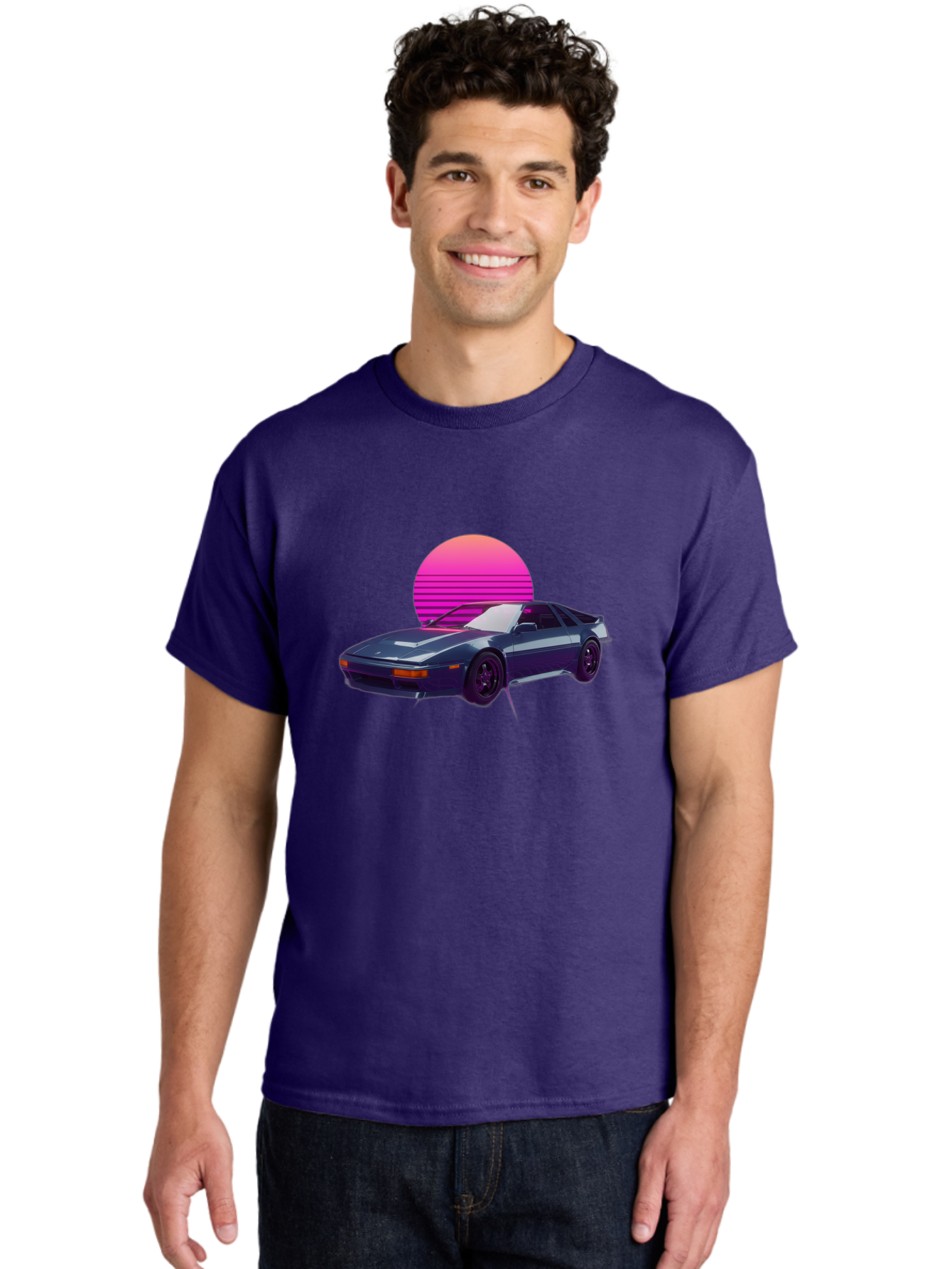 Nissan-300Zx-4 Men'S Graphic Tee, 100% Cotton, Comfortable Casual Summer Wear, Machine Washable, Classic Sports Car, Retro Futuristic, Sleek Design, Purple Car, Vaporwave Aesthetic, 80S Style, Synthwave Art, Pink Sunset, Nostalgic Feel, Bab041