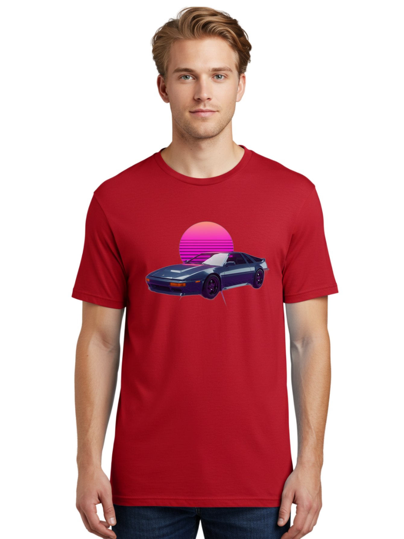 Nissan-300Zx-4 Men'S Graphic Tee, 100% Cotton, Comfortable Casual Summer Wear, Machine Washable, Classic Sports Car, Retro Futuristic, Sleek Design, Purple Car, Vaporwave Aesthetic, 80S Style, Synthwave Art, Pink Sunset, Nostalgic Feel, Bab041