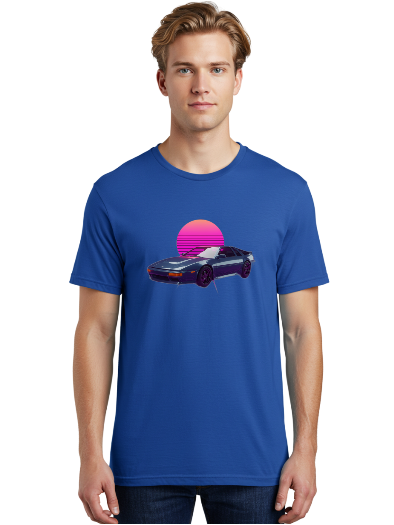 Nissan-300Zx-4 Men'S Graphic Tee, 100% Cotton, Comfortable Casual Summer Wear, Machine Washable, Classic Sports Car, Retro Futuristic, Sleek Design, Purple Car, Vaporwave Aesthetic, 80S Style, Synthwave Art, Pink Sunset, Nostalgic Feel, Bab041