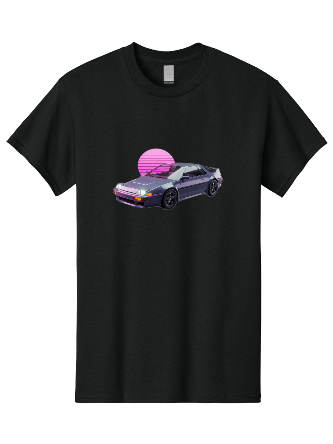 Nissan-300Zx-5 Men'S Graphic Tee, 100% Cotton, Comfortable Casual Summer Wear, Machine Washable, Nissan 300Zx Sports Car, Retro Futuristic Design, Sleek Gray Body, Black Wheels, Pink Accents, Neon Lights, Vaporwave Aesthetic, Synthwave Style Bab042