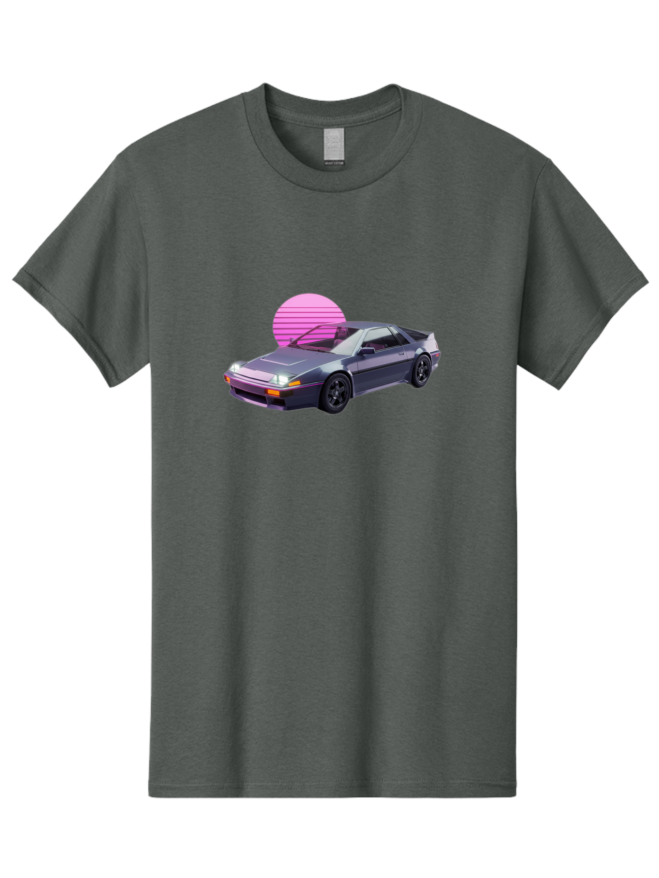 Nissan-300Zx-5 Men'S Graphic Tee, 100% Cotton, Comfortable Casual Summer Wear, Machine Washable, Nissan 300Zx Sports Car, Retro Futuristic Design, Sleek Gray Body, Black Wheels, Pink Accents, Neon Lights, Vaporwave Aesthetic, Synthwave Style Bab042