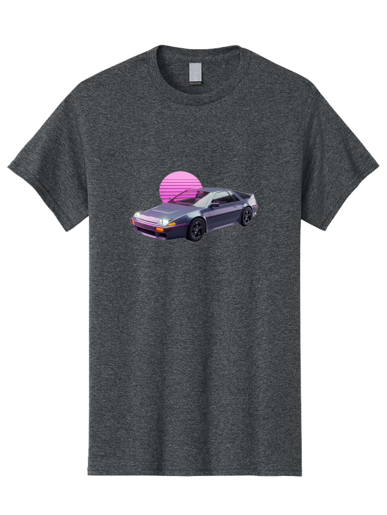 Nissan-300Zx-5 Men'S Graphic Tee, 100% Cotton, Comfortable Casual Summer Wear, Machine Washable, Nissan 300Zx Sports Car, Retro Futuristic Design, Sleek Gray Body, Black Wheels, Pink Accents, Neon Lights, Vaporwave Aesthetic, Synthwave Style Bab042