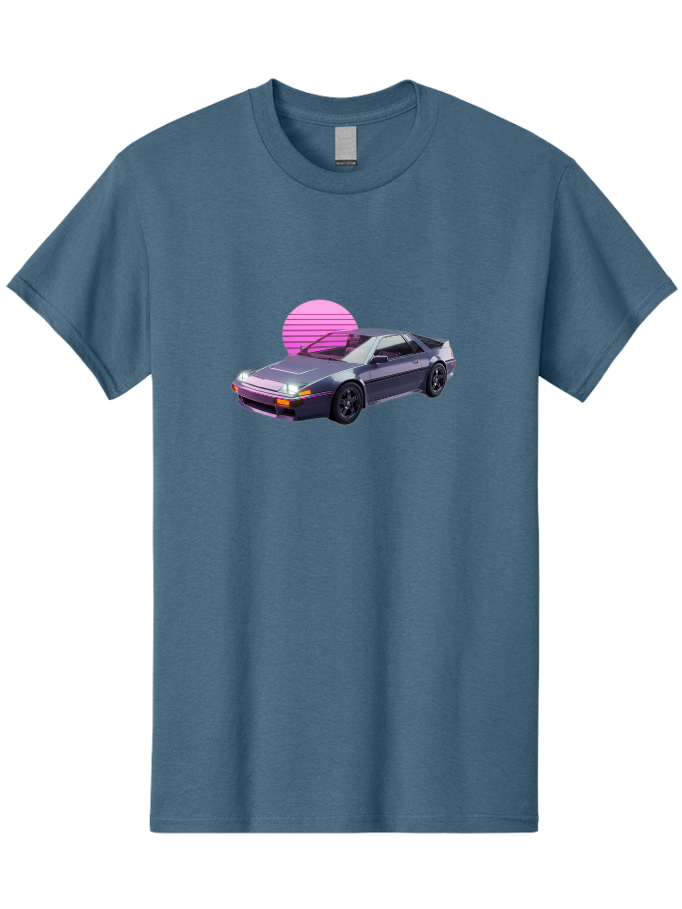Nissan-300Zx-5 Men'S Graphic Tee, 100% Cotton, Comfortable Casual Summer Wear, Machine Washable, Nissan 300Zx Sports Car, Retro Futuristic Design, Sleek Gray Body, Black Wheels, Pink Accents, Neon Lights, Vaporwave Aesthetic, Synthwave Style Bab042