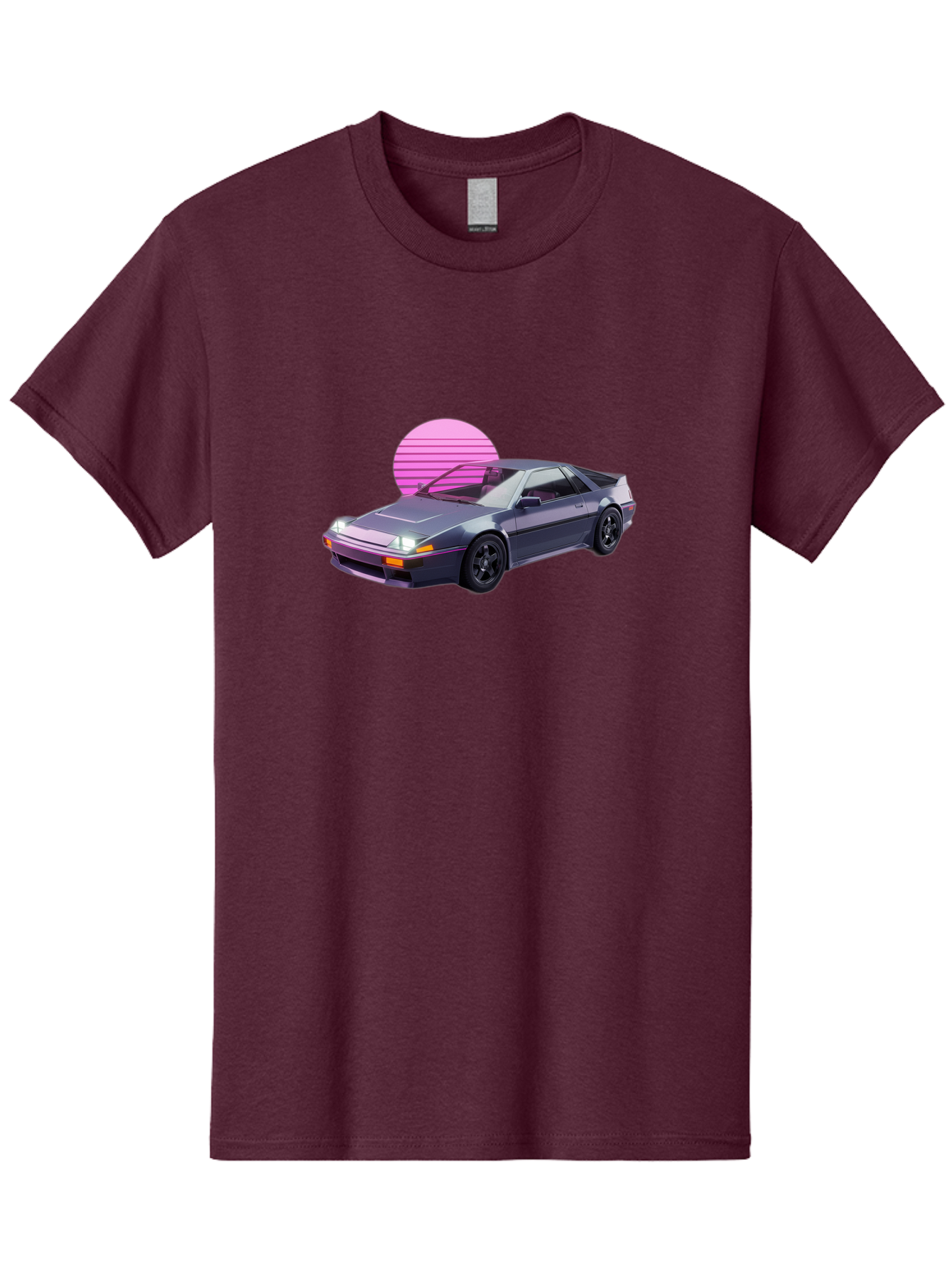Nissan-300Zx-5 Men'S Graphic Tee, 100% Cotton, Comfortable Casual Summer Wear, Machine Washable, Nissan 300Zx Sports Car, Retro Futuristic Design, Sleek Gray Body, Black Wheels, Pink Accents, Neon Lights, Vaporwave Aesthetic, Synthwave Style Bab042
