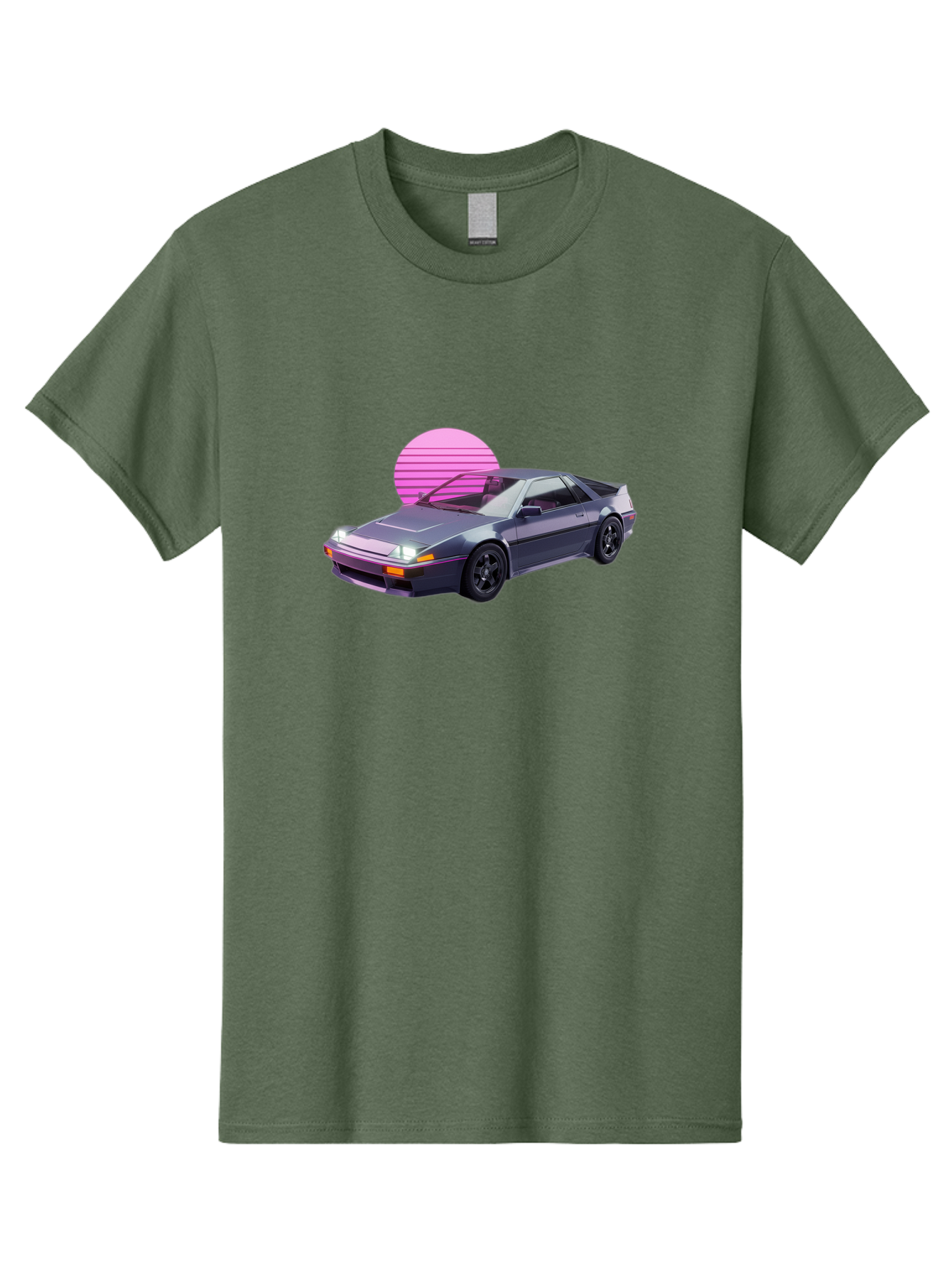 Nissan-300Zx-5 Men'S Graphic Tee, 100% Cotton, Comfortable Casual Summer Wear, Machine Washable, Nissan 300Zx Sports Car, Retro Futuristic Design, Sleek Gray Body, Black Wheels, Pink Accents, Neon Lights, Vaporwave Aesthetic, Synthwave Style Bab042