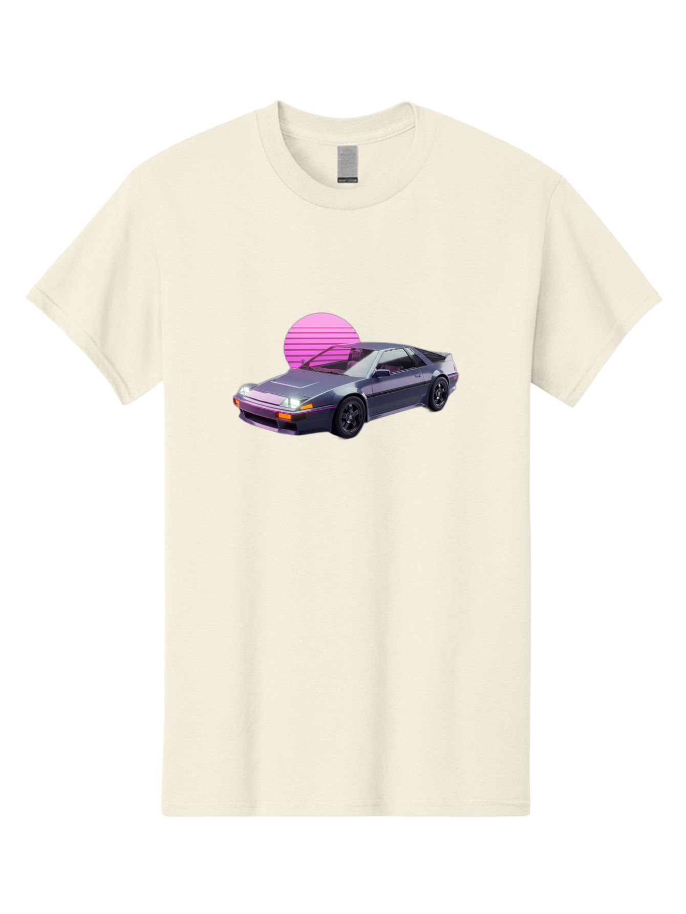 Nissan-300Zx-5 Men'S Graphic Tee, 100% Cotton, Comfortable Casual Summer Wear, Machine Washable, Nissan 300Zx Sports Car, Retro Futuristic Design, Sleek Gray Body, Black Wheels, Pink Accents, Neon Lights, Vaporwave Aesthetic, Synthwave Style Bab042