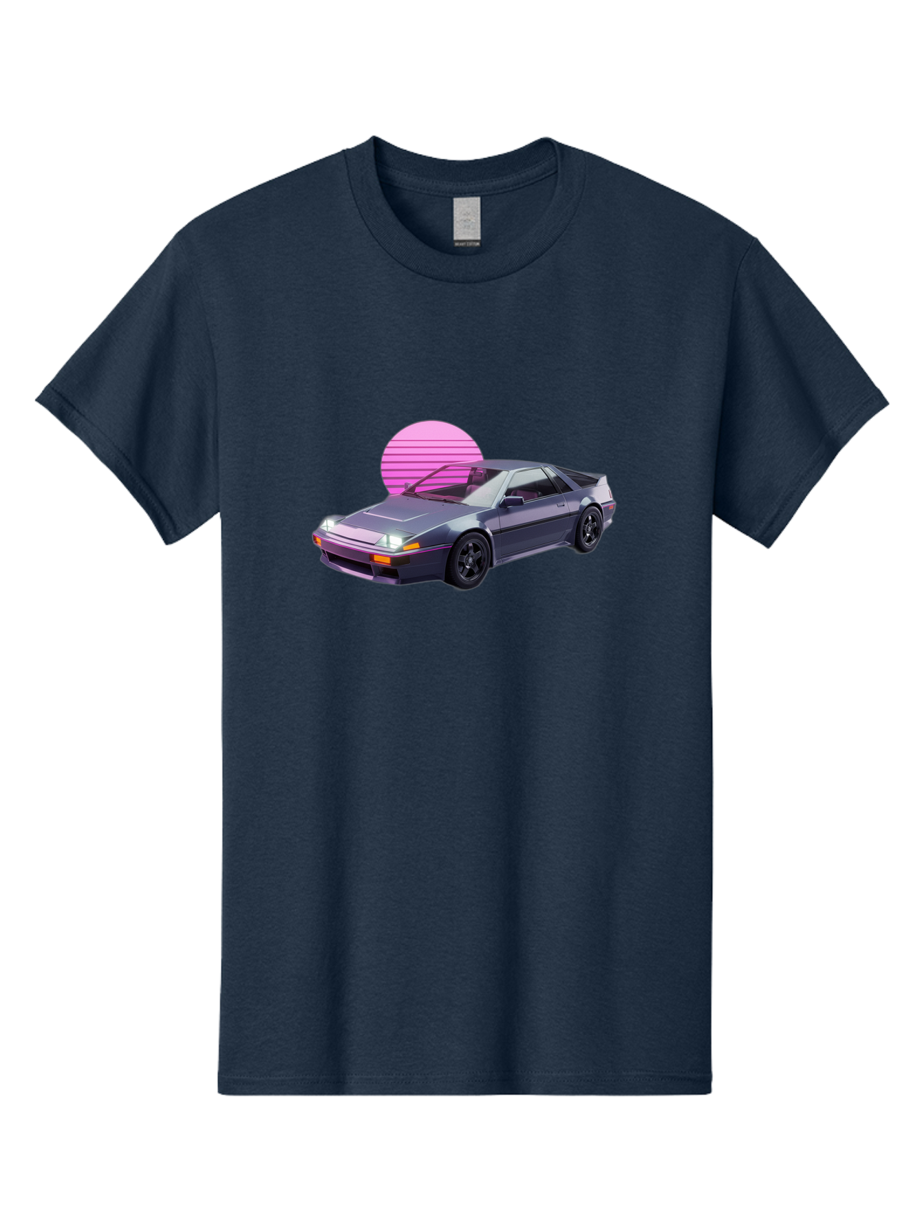 Nissan-300Zx-5 Men'S Graphic Tee, 100% Cotton, Comfortable Casual Summer Wear, Machine Washable, Nissan 300Zx Sports Car, Retro Futuristic Design, Sleek Gray Body, Black Wheels, Pink Accents, Neon Lights, Vaporwave Aesthetic, Synthwave Style Bab042