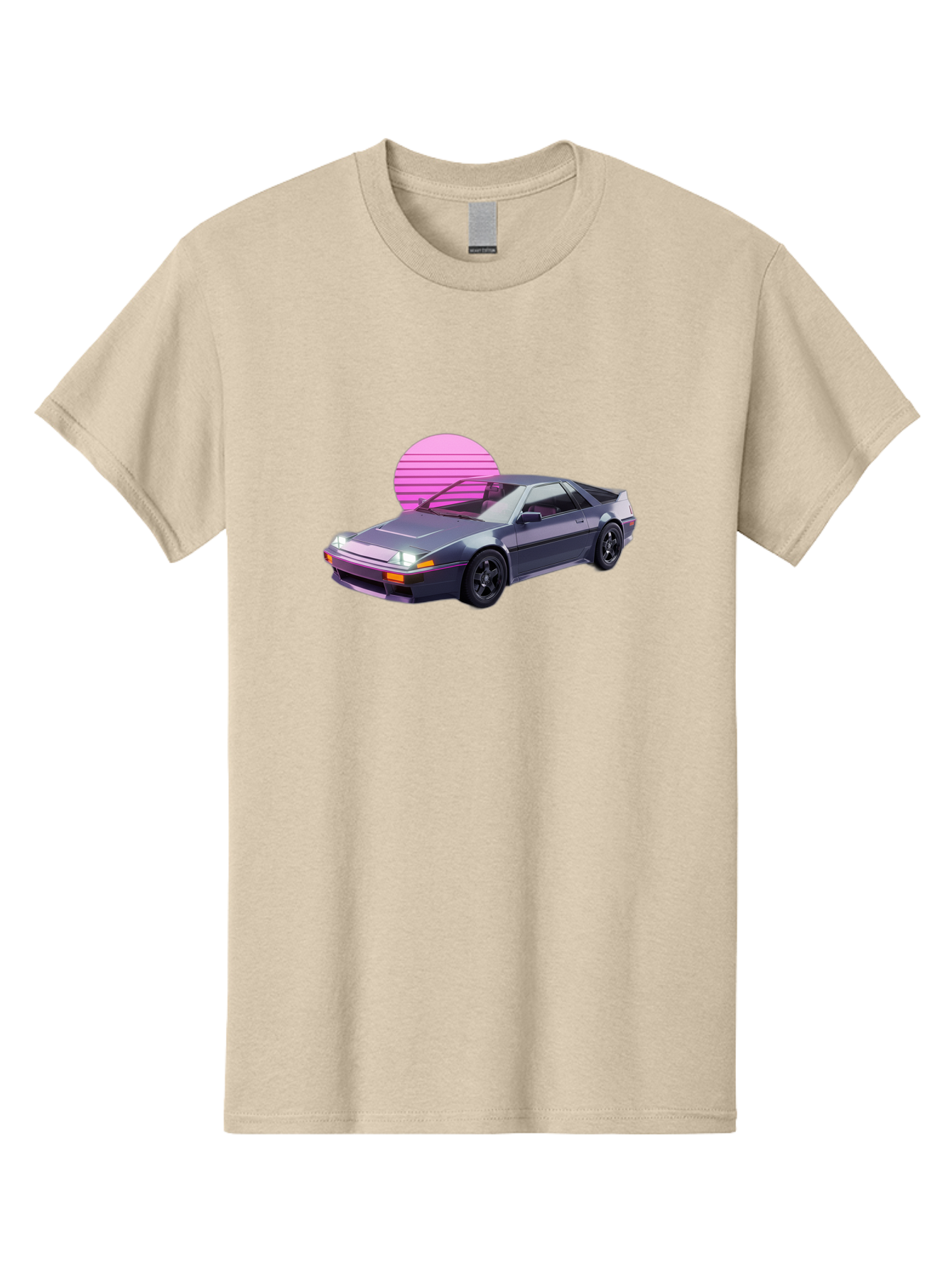 Nissan-300Zx-5 Men'S Graphic Tee, 100% Cotton, Comfortable Casual Summer Wear, Machine Washable, Nissan 300Zx Sports Car, Retro Futuristic Design, Sleek Gray Body, Black Wheels, Pink Accents, Neon Lights, Vaporwave Aesthetic, Synthwave Style Bab042