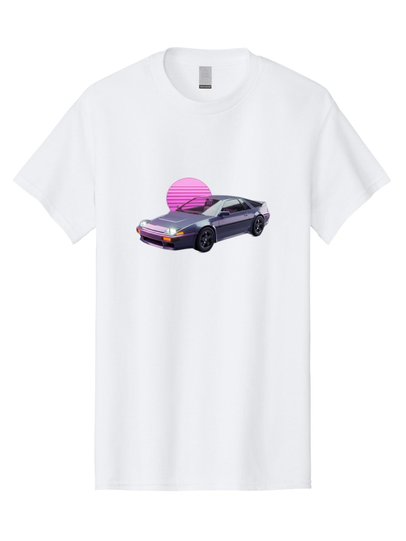 Nissan-300Zx-5 Men'S Graphic Tee, 100% Cotton, Comfortable Casual Summer Wear, Machine Washable, Nissan 300Zx Sports Car, Retro Futuristic Design, Sleek Gray Body, Black Wheels, Pink Accents, Neon Lights, Vaporwave Aesthetic, Synthwave Style Bab042