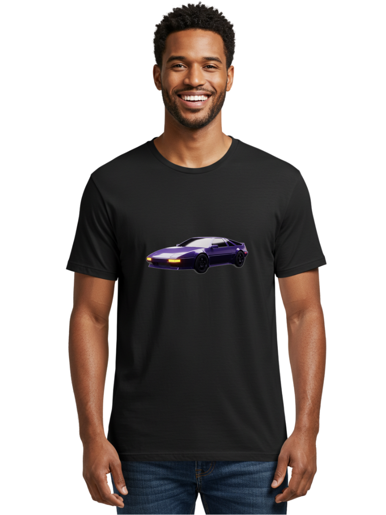 Nissan-300Zx Men'S Graphic Tee, 100% Cotton, Comfortable Casual Summer Wear, Machine Washable, Sports Car, Purple Car, Nissan 300Zx, Sleek Design, Black Wheels, Glowing Headlights, Luxury Vehicle, High-Performance Car, Retro-Futuristic Style Bab043