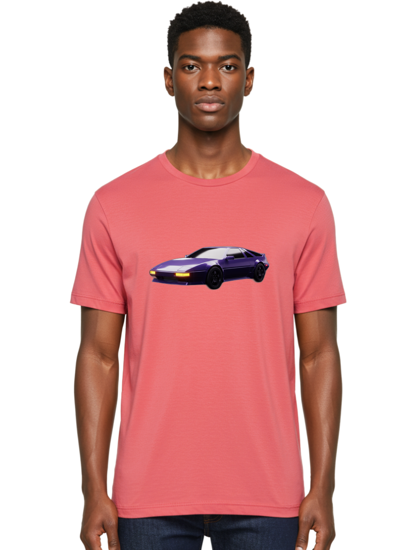 Nissan-300Zx Men'S Graphic Tee, 100% Cotton, Comfortable Casual Summer Wear, Machine Washable, Sports Car, Purple Car, Nissan 300Zx, Sleek Design, Black Wheels, Glowing Headlights, Luxury Vehicle, High-Performance Car, Retro-Futuristic Style Bab043