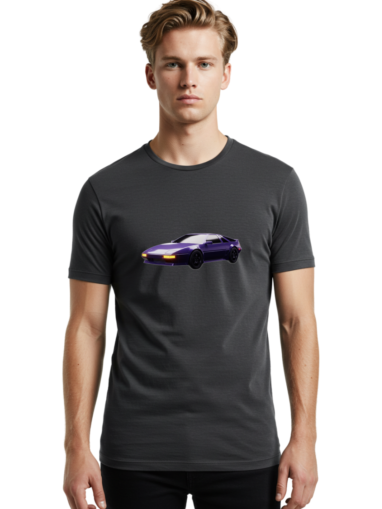 Nissan-300Zx Men'S Graphic Tee, 100% Cotton, Comfortable Casual Summer Wear, Machine Washable, Sports Car, Purple Car, Nissan 300Zx, Sleek Design, Black Wheels, Glowing Headlights, Luxury Vehicle, High-Performance Car, Retro-Futuristic Style Bab043