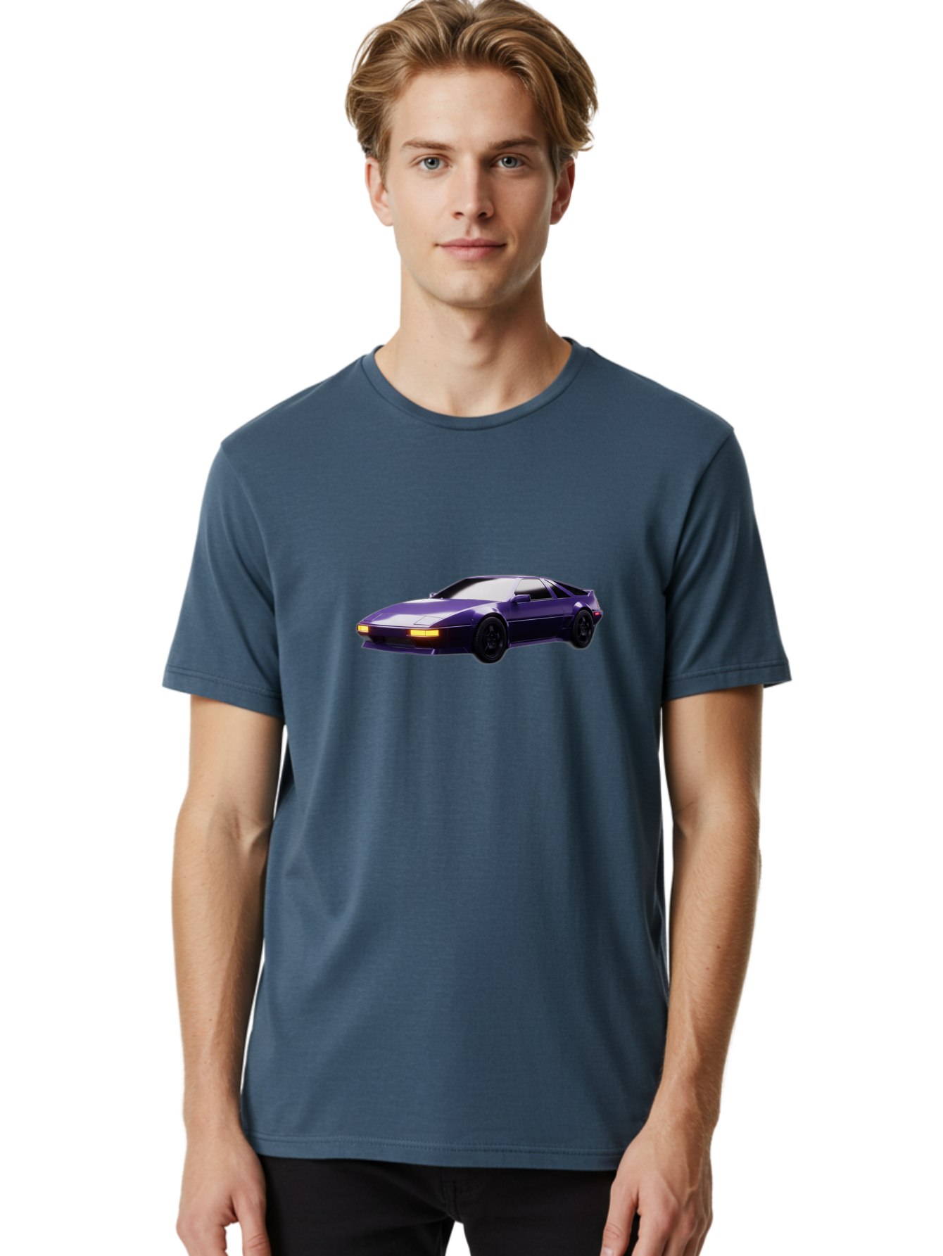 Nissan-300Zx Men'S Graphic Tee, 100% Cotton, Comfortable Casual Summer Wear, Machine Washable, Sports Car, Purple Car, Nissan 300Zx, Sleek Design, Black Wheels, Glowing Headlights, Luxury Vehicle, High-Performance Car, Retro-Futuristic Style Bab043