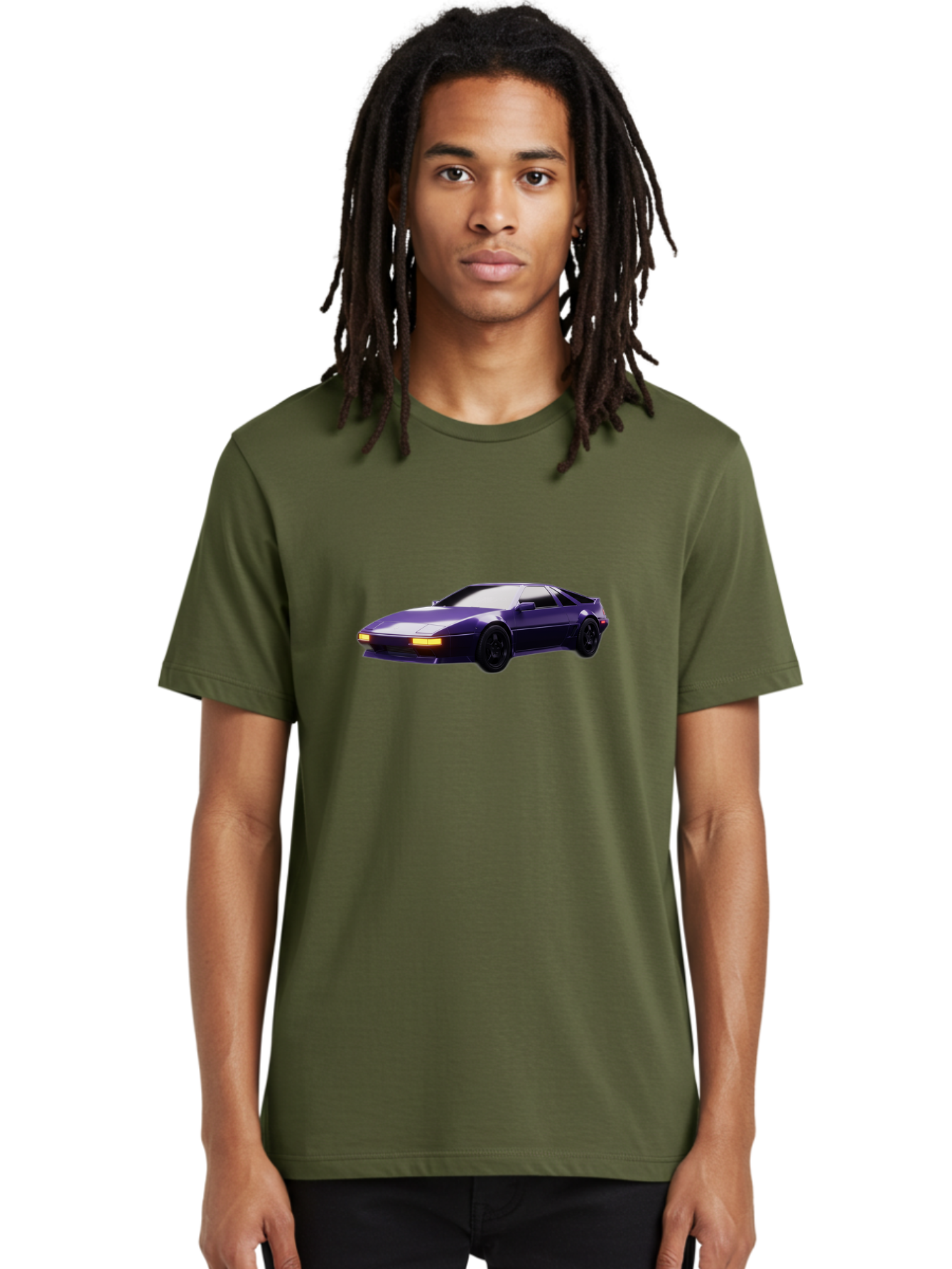 Nissan-300Zx Men'S Graphic Tee, 100% Cotton, Comfortable Casual Summer Wear, Machine Washable, Sports Car, Purple Car, Nissan 300Zx, Sleek Design, Black Wheels, Glowing Headlights, Luxury Vehicle, High-Performance Car, Retro-Futuristic Style Bab043