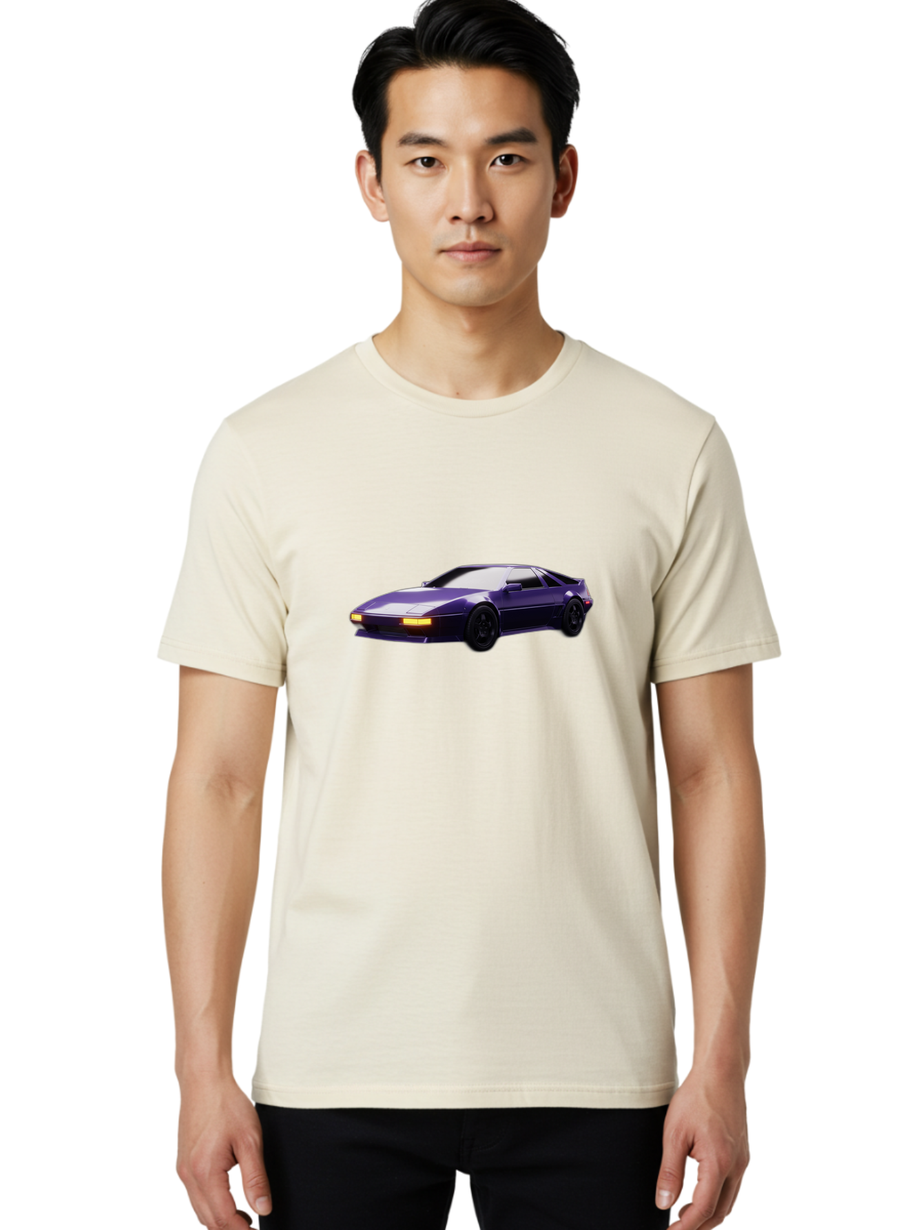 Nissan-300Zx Men'S Graphic Tee, 100% Cotton, Comfortable Casual Summer Wear, Machine Washable, Sports Car, Purple Car, Nissan 300Zx, Sleek Design, Black Wheels, Glowing Headlights, Luxury Vehicle, High-Performance Car, Retro-Futuristic Style Bab043