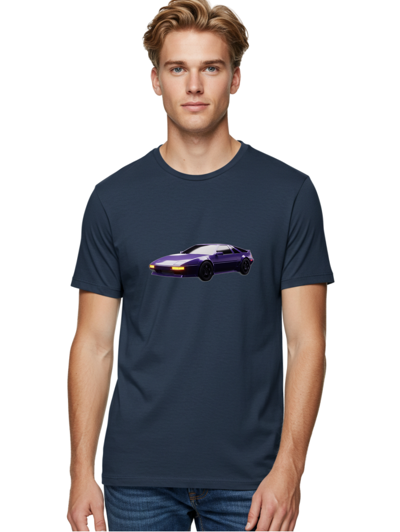 Nissan-300Zx Men'S Graphic Tee, 100% Cotton, Comfortable Casual Summer Wear, Machine Washable, Sports Car, Purple Car, Nissan 300Zx, Sleek Design, Black Wheels, Glowing Headlights, Luxury Vehicle, High-Performance Car, Retro-Futuristic Style Bab043