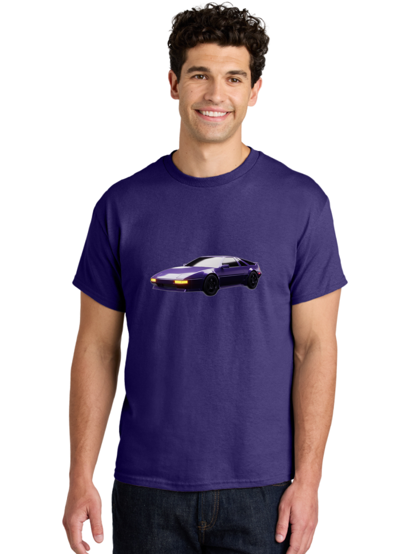 Nissan-300Zx Men'S Graphic Tee, 100% Cotton, Comfortable Casual Summer Wear, Machine Washable, Sports Car, Purple Car, Nissan 300Zx, Sleek Design, Black Wheels, Glowing Headlights, Luxury Vehicle, High-Performance Car, Retro-Futuristic Style Bab043