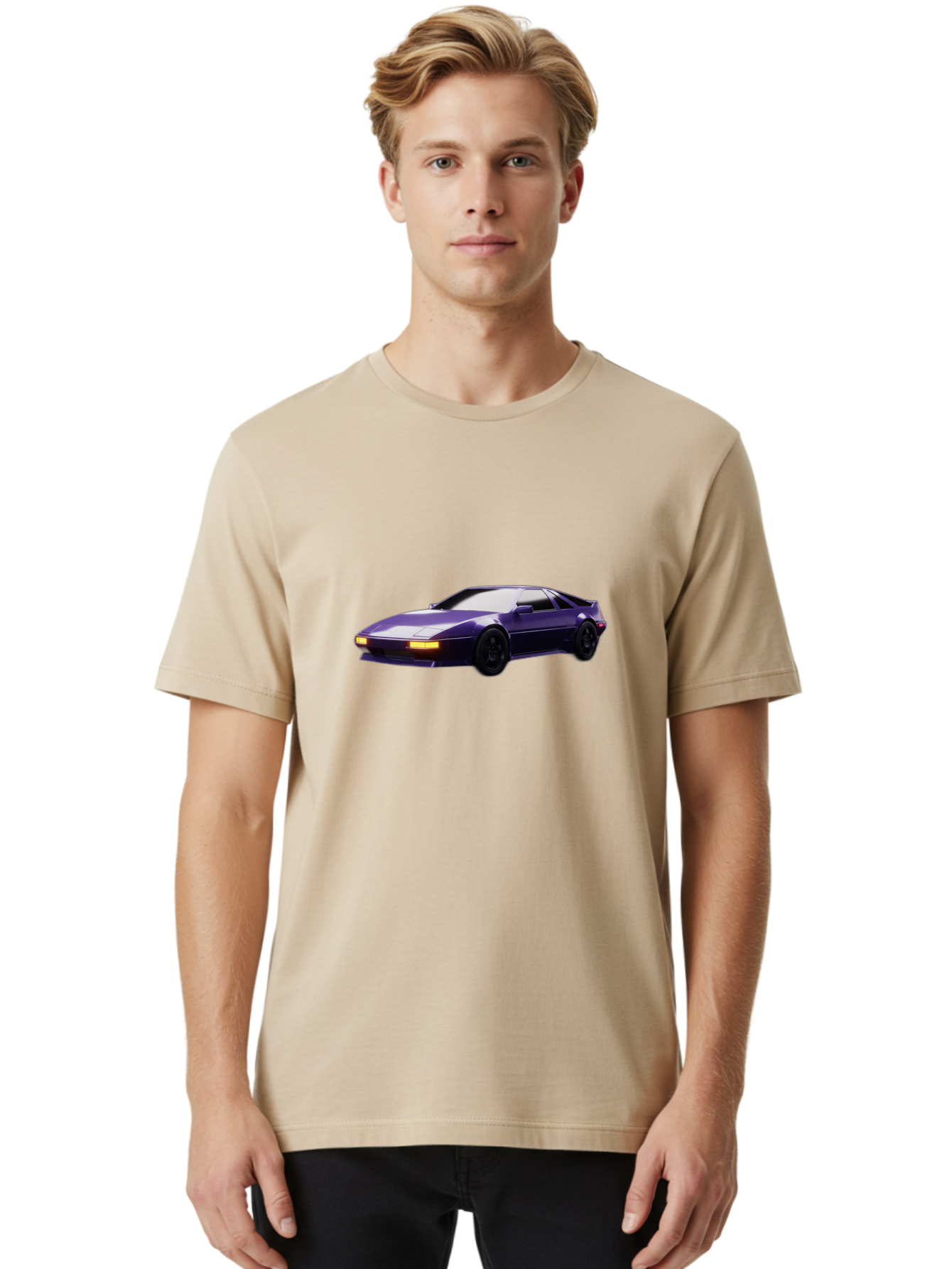Nissan-300Zx Men'S Graphic Tee, 100% Cotton, Comfortable Casual Summer Wear, Machine Washable, Sports Car, Purple Car, Nissan 300Zx, Sleek Design, Black Wheels, Glowing Headlights, Luxury Vehicle, High-Performance Car, Retro-Futuristic Style Bab043