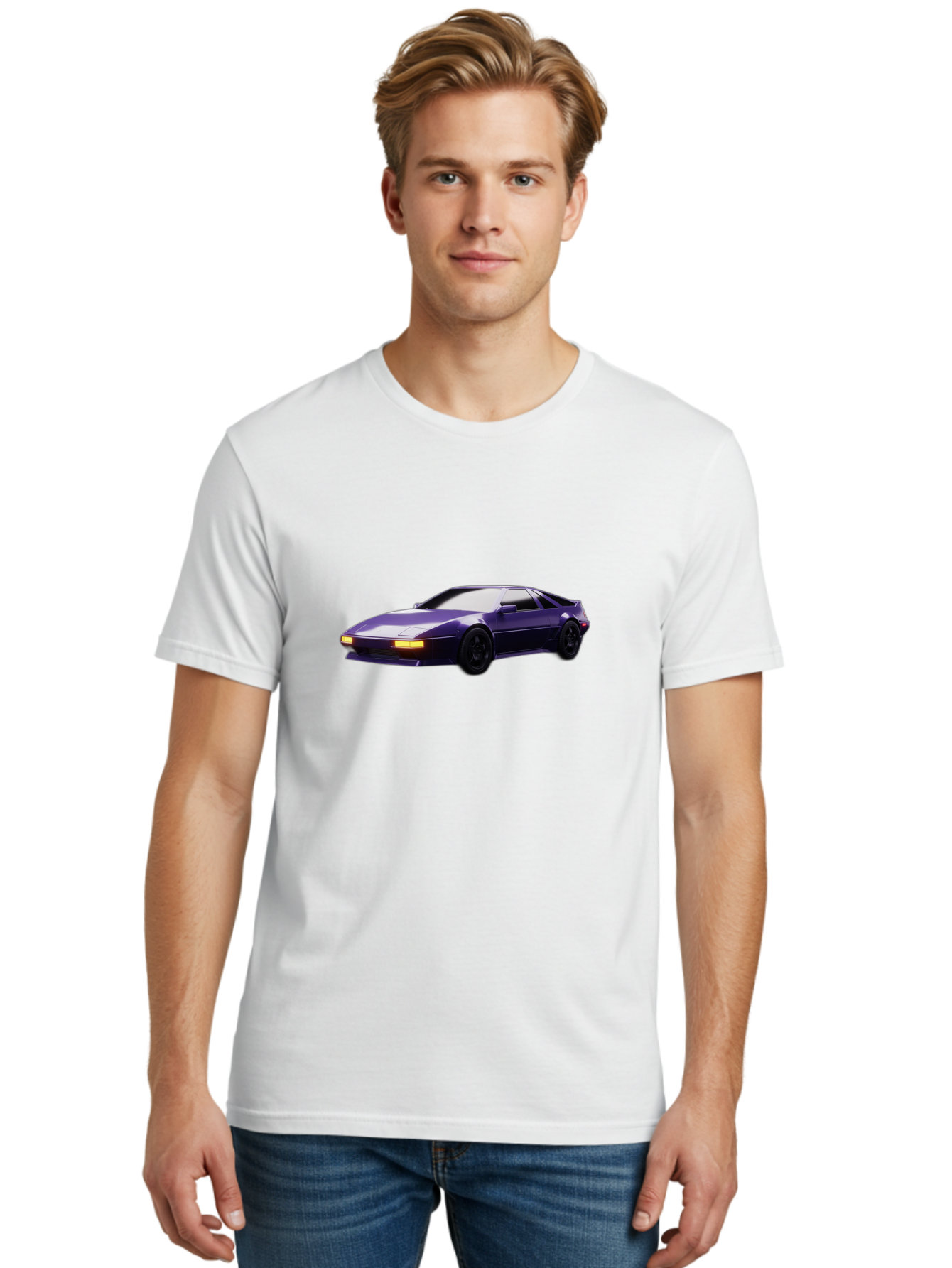 Nissan-300Zx Men'S Graphic Tee, 100% Cotton, Comfortable Casual Summer Wear, Machine Washable, Sports Car, Purple Car, Nissan 300Zx, Sleek Design, Black Wheels, Glowing Headlights, Luxury Vehicle, High-Performance Car, Retro-Futuristic Style Bab043