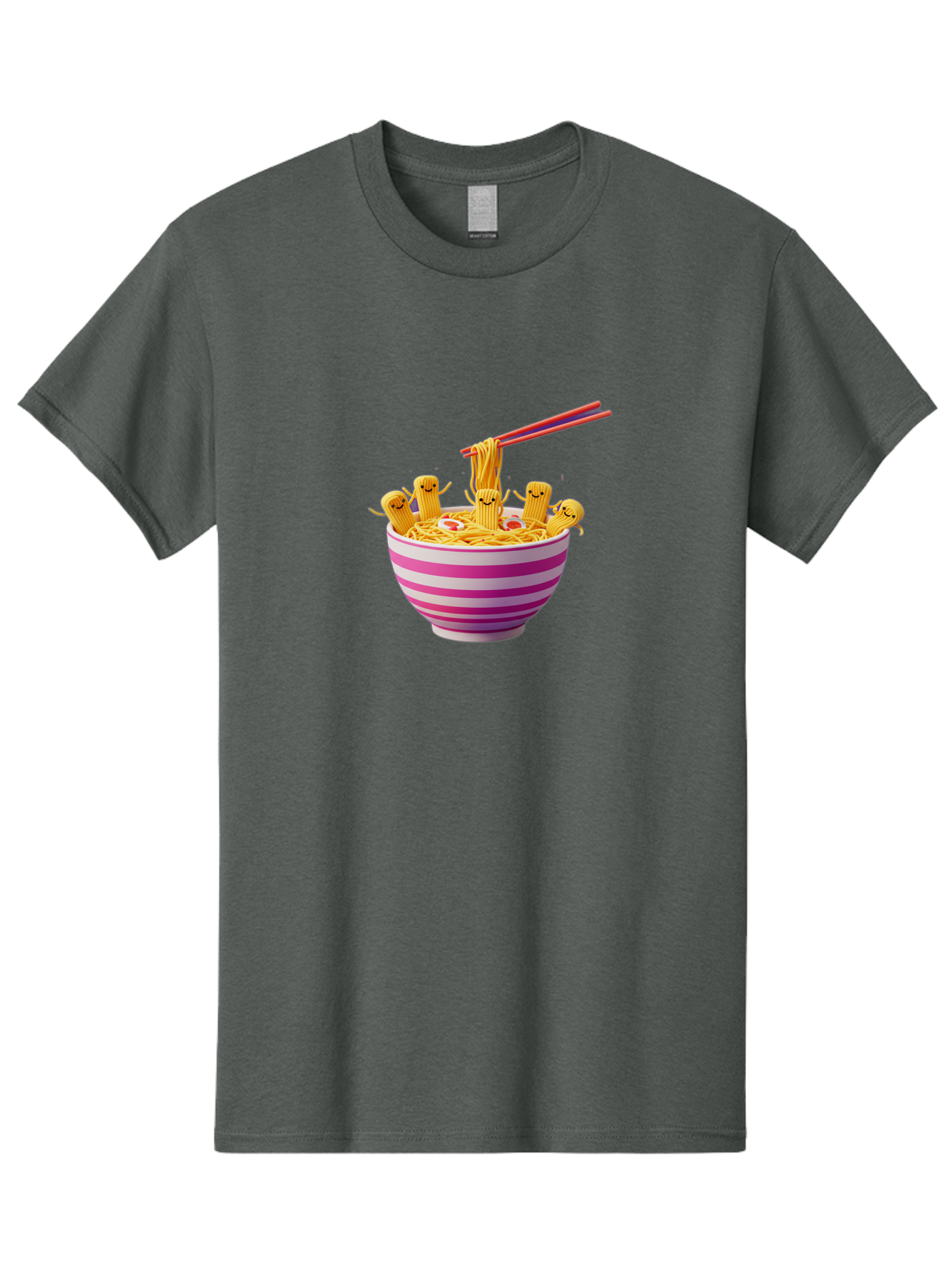 Noodles-With-Faces Men'S Graphic Tee, 100% Cotton, Comfortable Casual Summer Wear, Machine Washable, Bowl Of Noodles, Cartoon Bamboo Sticks, Playful Chopsticks, Fun Design, Asian Cuisine, Kawaii Characters, Noodle Lovers, Meal Time, Bab046