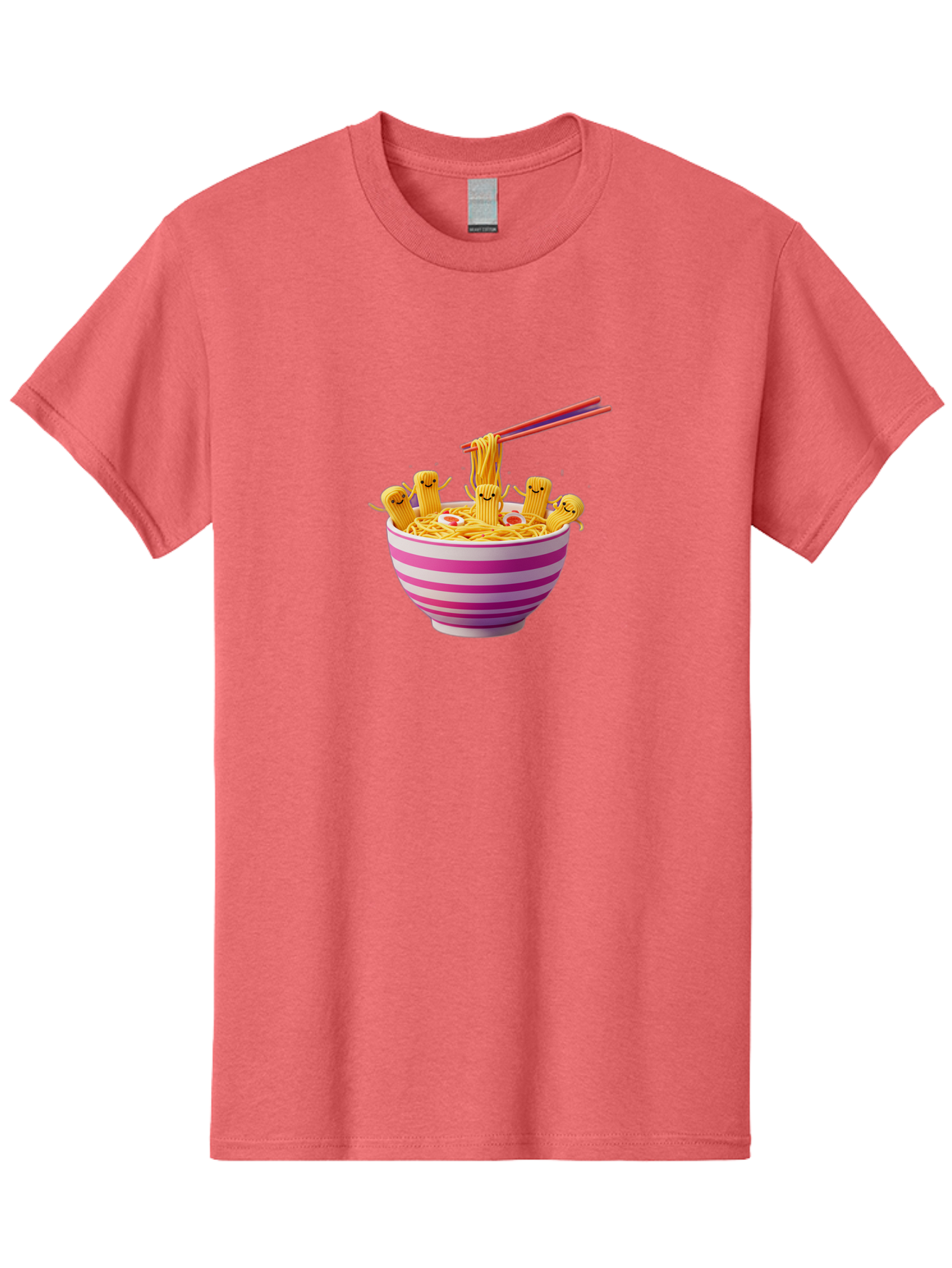 Noodles-With-Faces Men'S Graphic Tee, 100% Cotton, Comfortable Casual Summer Wear, Machine Washable, Bowl Of Noodles, Cartoon Bamboo Sticks, Playful Chopsticks, Fun Design, Asian Cuisine, Kawaii Characters, Noodle Lovers, Meal Time, Bab046