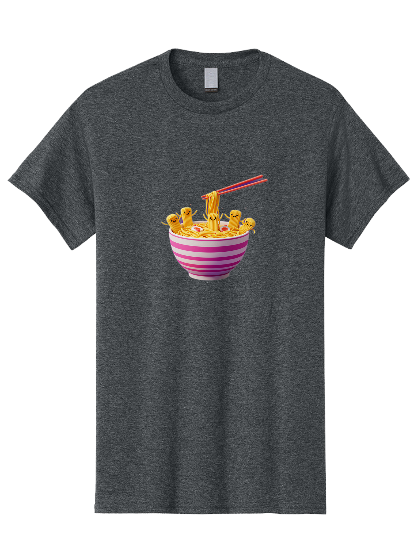 Noodles-With-Faces Men'S Graphic Tee, 100% Cotton, Comfortable Casual Summer Wear, Machine Washable, Bowl Of Noodles, Cartoon Bamboo Sticks, Playful Chopsticks, Fun Design, Asian Cuisine, Kawaii Characters, Noodle Lovers, Meal Time, Bab046