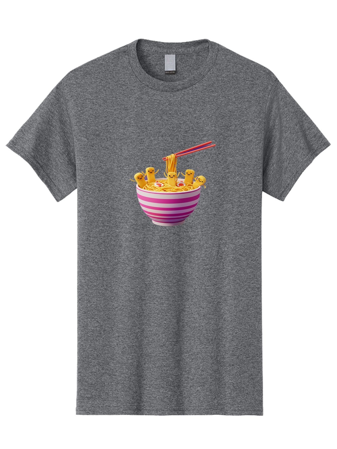 Noodles-With-Faces Men'S Graphic Tee, 100% Cotton, Comfortable Casual Summer Wear, Machine Washable, Bowl Of Noodles, Cartoon Bamboo Sticks, Playful Chopsticks, Fun Design, Asian Cuisine, Kawaii Characters, Noodle Lovers, Meal Time, Bab046