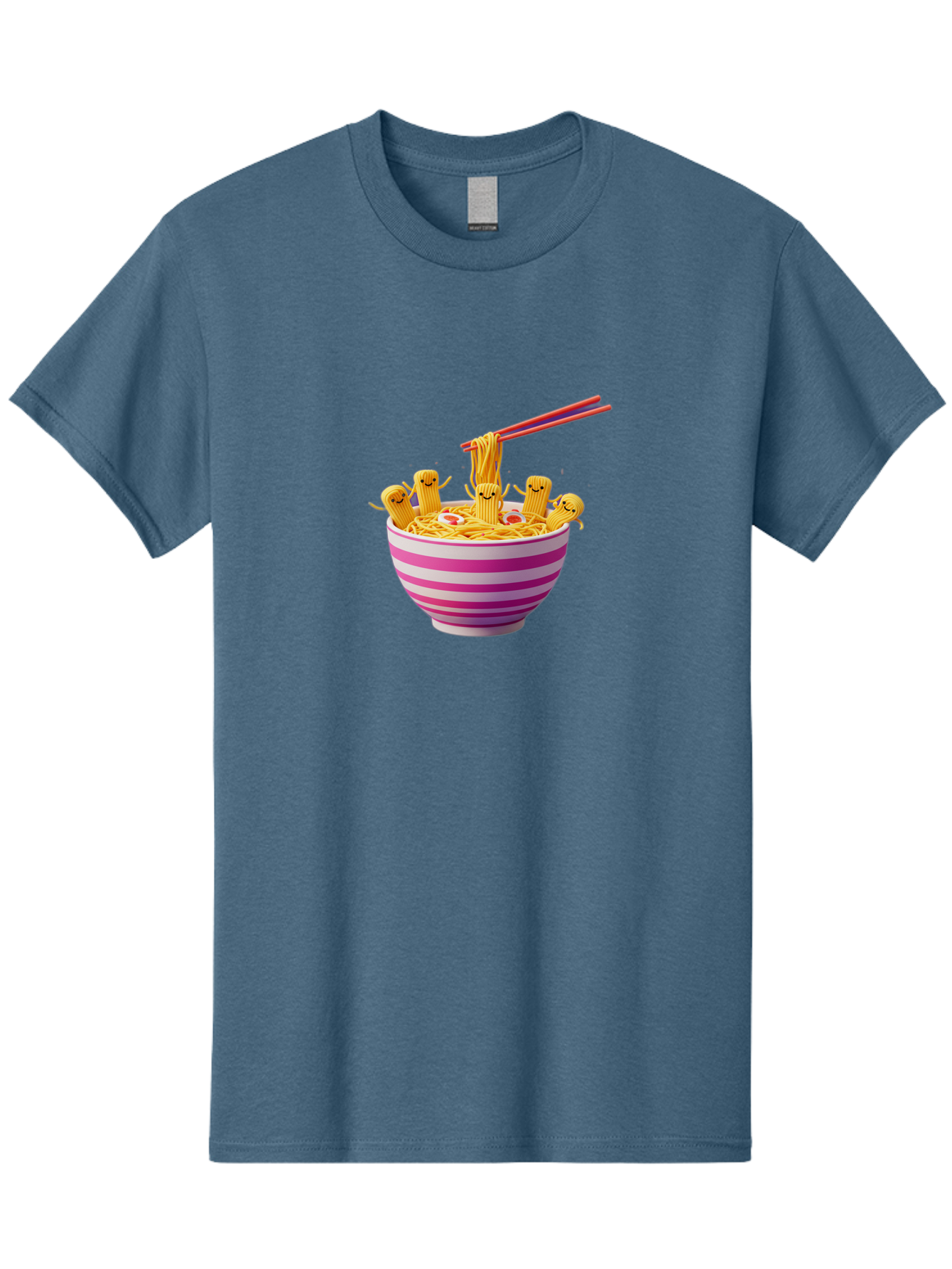 Noodles-With-Faces Men'S Graphic Tee, 100% Cotton, Comfortable Casual Summer Wear, Machine Washable, Bowl Of Noodles, Cartoon Bamboo Sticks, Playful Chopsticks, Fun Design, Asian Cuisine, Kawaii Characters, Noodle Lovers, Meal Time, Bab046