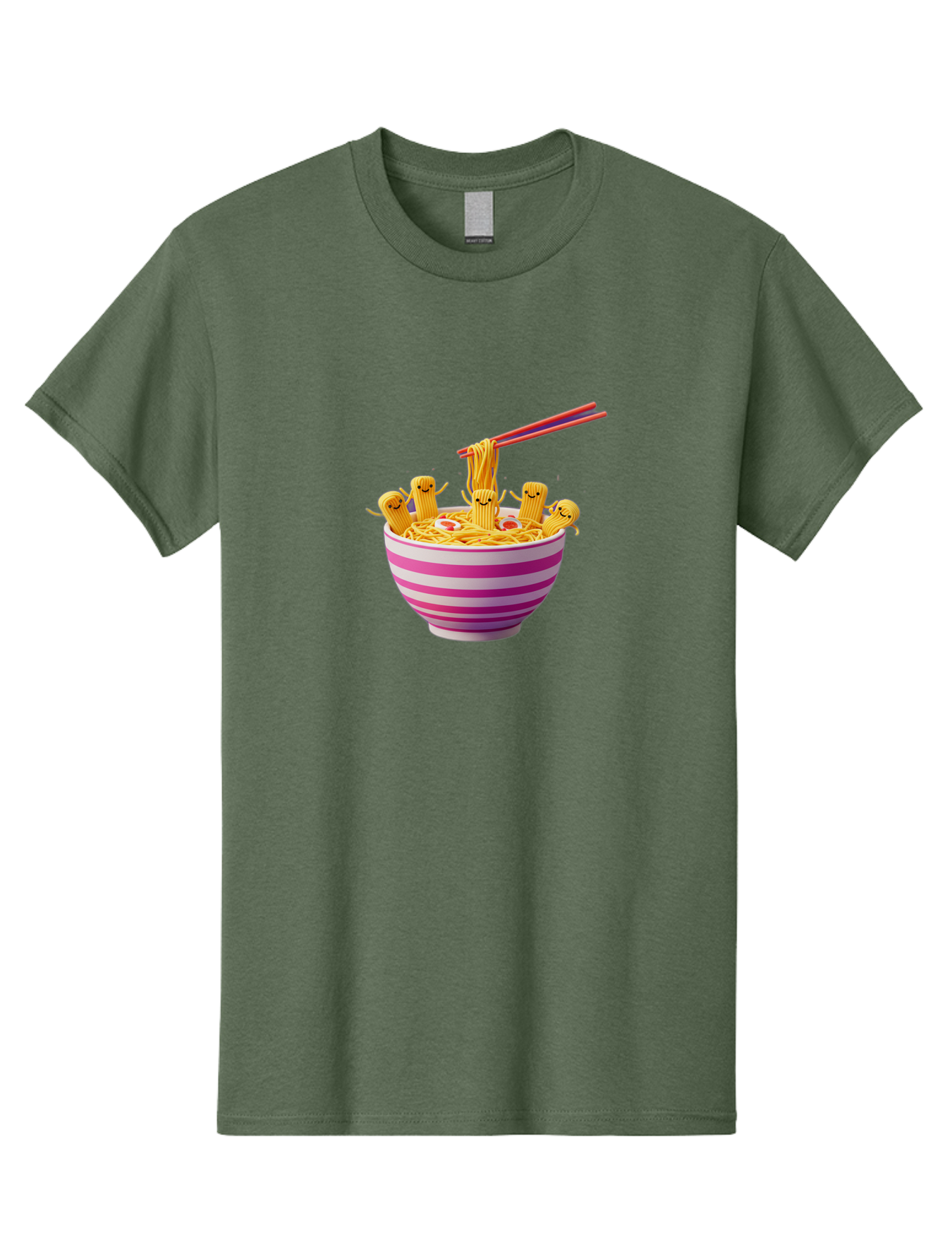 Noodles-With-Faces Men'S Graphic Tee, 100% Cotton, Comfortable Casual Summer Wear, Machine Washable, Bowl Of Noodles, Cartoon Bamboo Sticks, Playful Chopsticks, Fun Design, Asian Cuisine, Kawaii Characters, Noodle Lovers, Meal Time, Bab046