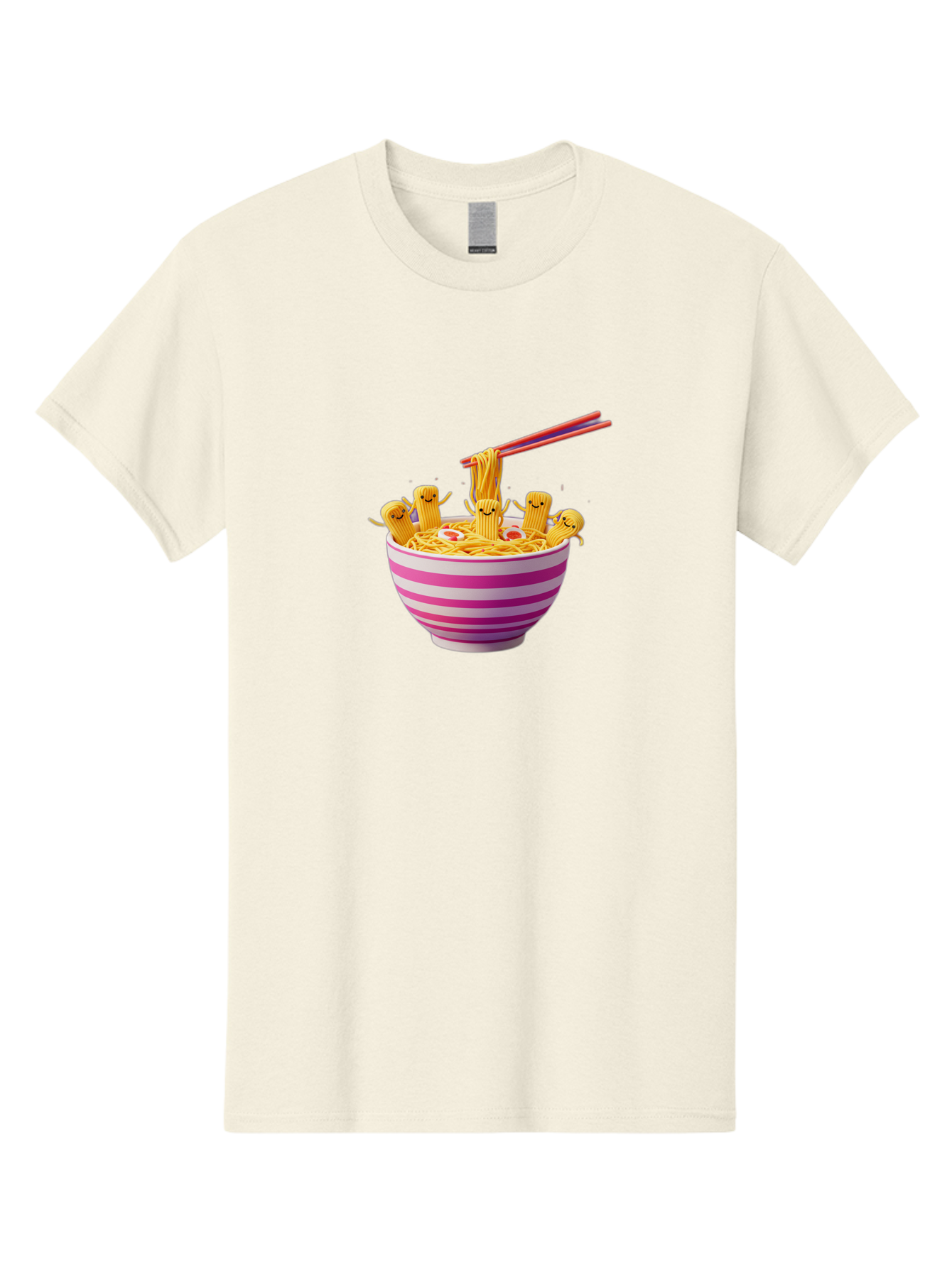 Noodles-With-Faces Men'S Graphic Tee, 100% Cotton, Comfortable Casual Summer Wear, Machine Washable, Bowl Of Noodles, Cartoon Bamboo Sticks, Playful Chopsticks, Fun Design, Asian Cuisine, Kawaii Characters, Noodle Lovers, Meal Time, Bab046