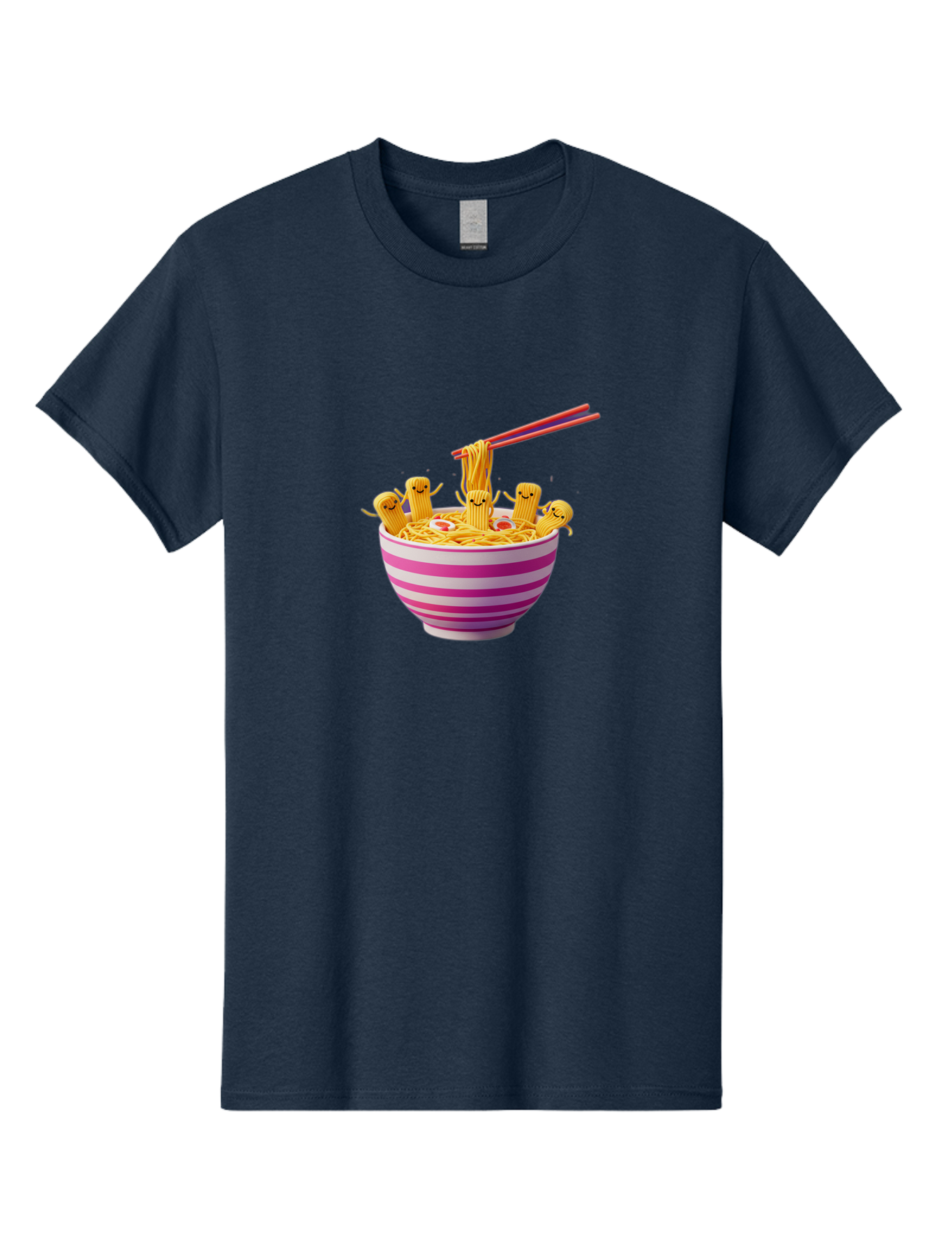 Noodles-With-Faces Men'S Graphic Tee, 100% Cotton, Comfortable Casual Summer Wear, Machine Washable, Bowl Of Noodles, Cartoon Bamboo Sticks, Playful Chopsticks, Fun Design, Asian Cuisine, Kawaii Characters, Noodle Lovers, Meal Time, Bab046
