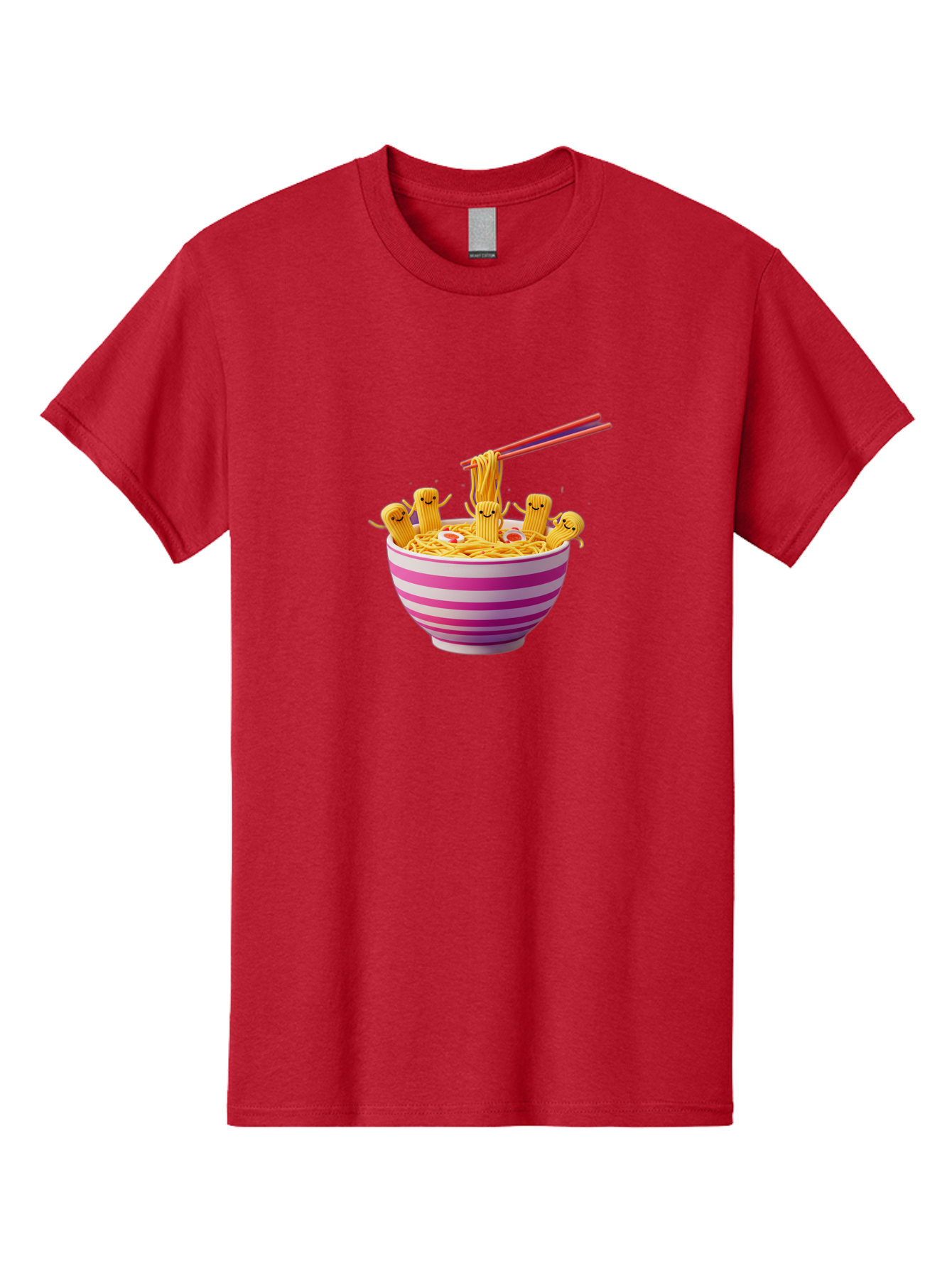 Noodles-With-Faces Men'S Graphic Tee, 100% Cotton, Comfortable Casual Summer Wear, Machine Washable, Bowl Of Noodles, Cartoon Bamboo Sticks, Playful Chopsticks, Fun Design, Asian Cuisine, Kawaii Characters, Noodle Lovers, Meal Time, Bab046