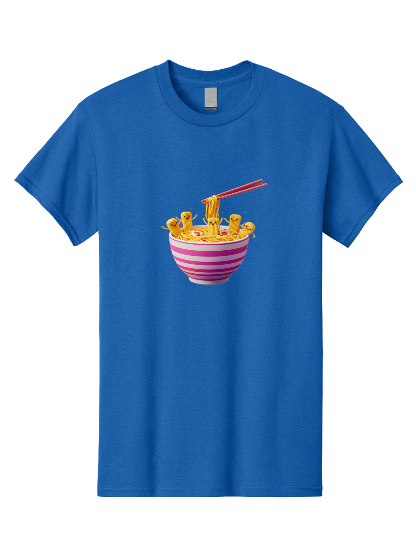 Noodles-With-Faces Men'S Graphic Tee, 100% Cotton, Comfortable Casual Summer Wear, Machine Washable, Bowl Of Noodles, Cartoon Bamboo Sticks, Playful Chopsticks, Fun Design, Asian Cuisine, Kawaii Characters, Noodle Lovers, Meal Time, Bab046