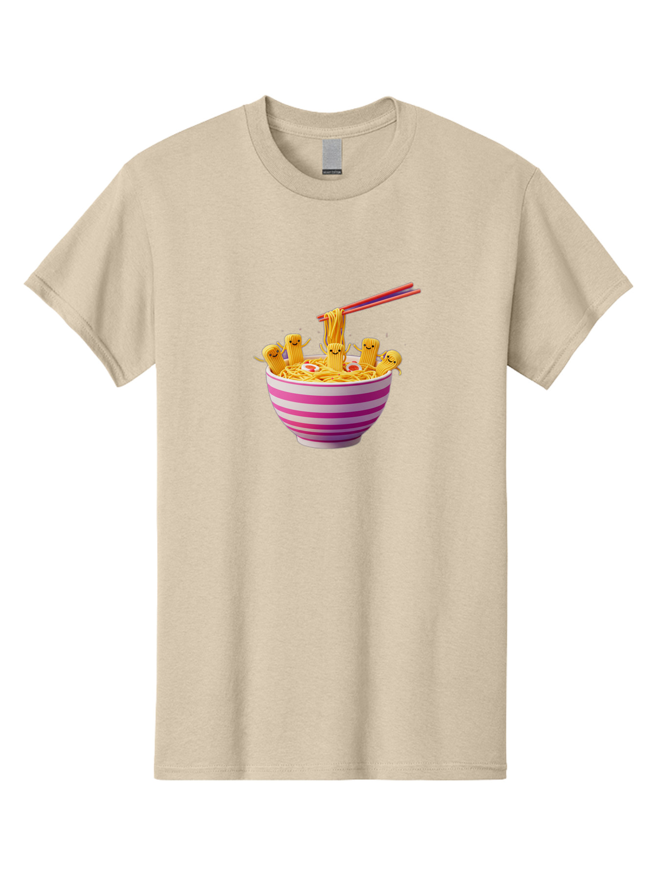 Noodles-With-Faces Men'S Graphic Tee, 100% Cotton, Comfortable Casual Summer Wear, Machine Washable, Bowl Of Noodles, Cartoon Bamboo Sticks, Playful Chopsticks, Fun Design, Asian Cuisine, Kawaii Characters, Noodle Lovers, Meal Time, Bab046