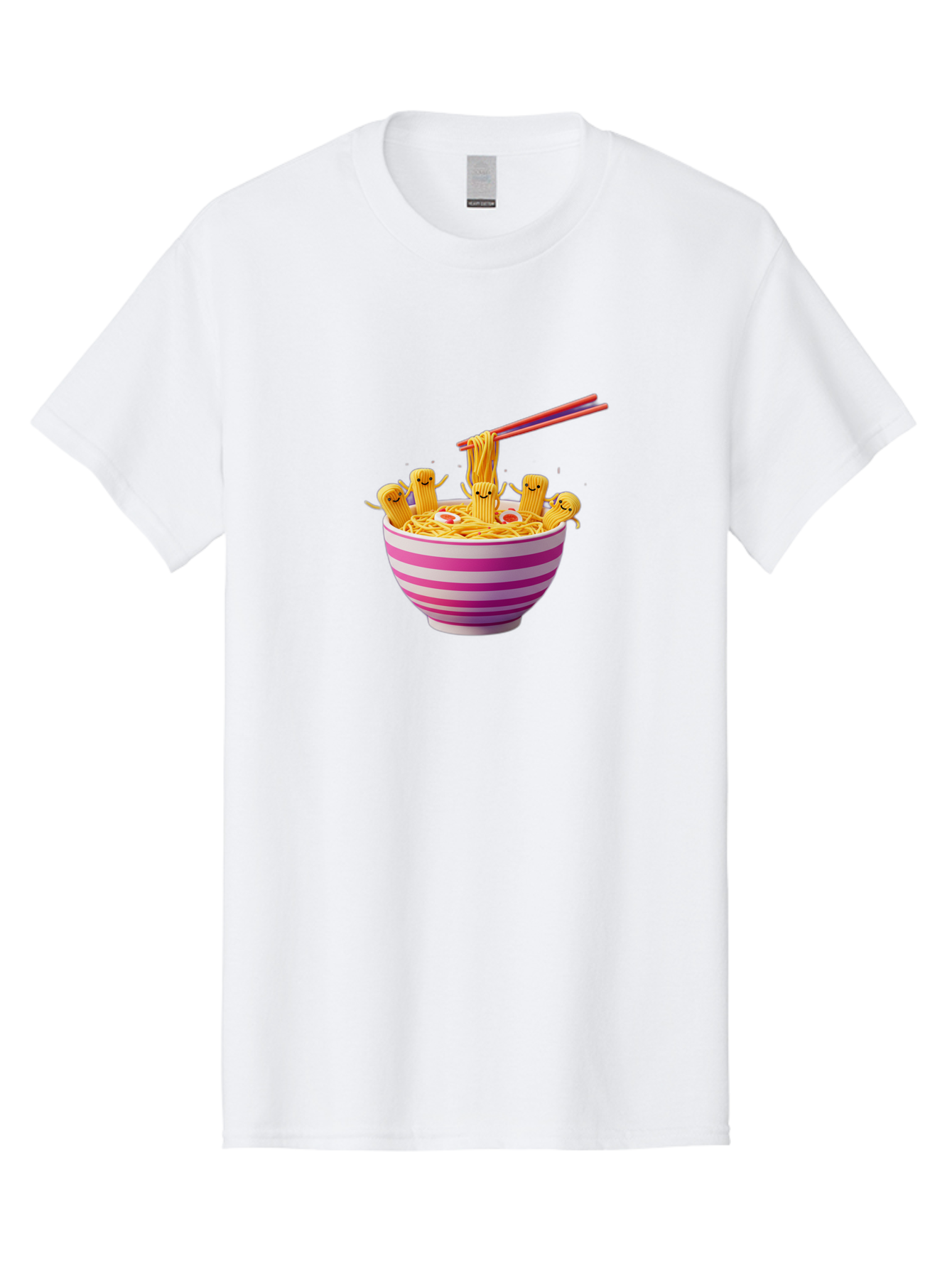 Noodles-With-Faces Men'S Graphic Tee, 100% Cotton, Comfortable Casual Summer Wear, Machine Washable, Bowl Of Noodles, Cartoon Bamboo Sticks, Playful Chopsticks, Fun Design, Asian Cuisine, Kawaii Characters, Noodle Lovers, Meal Time, Bab046