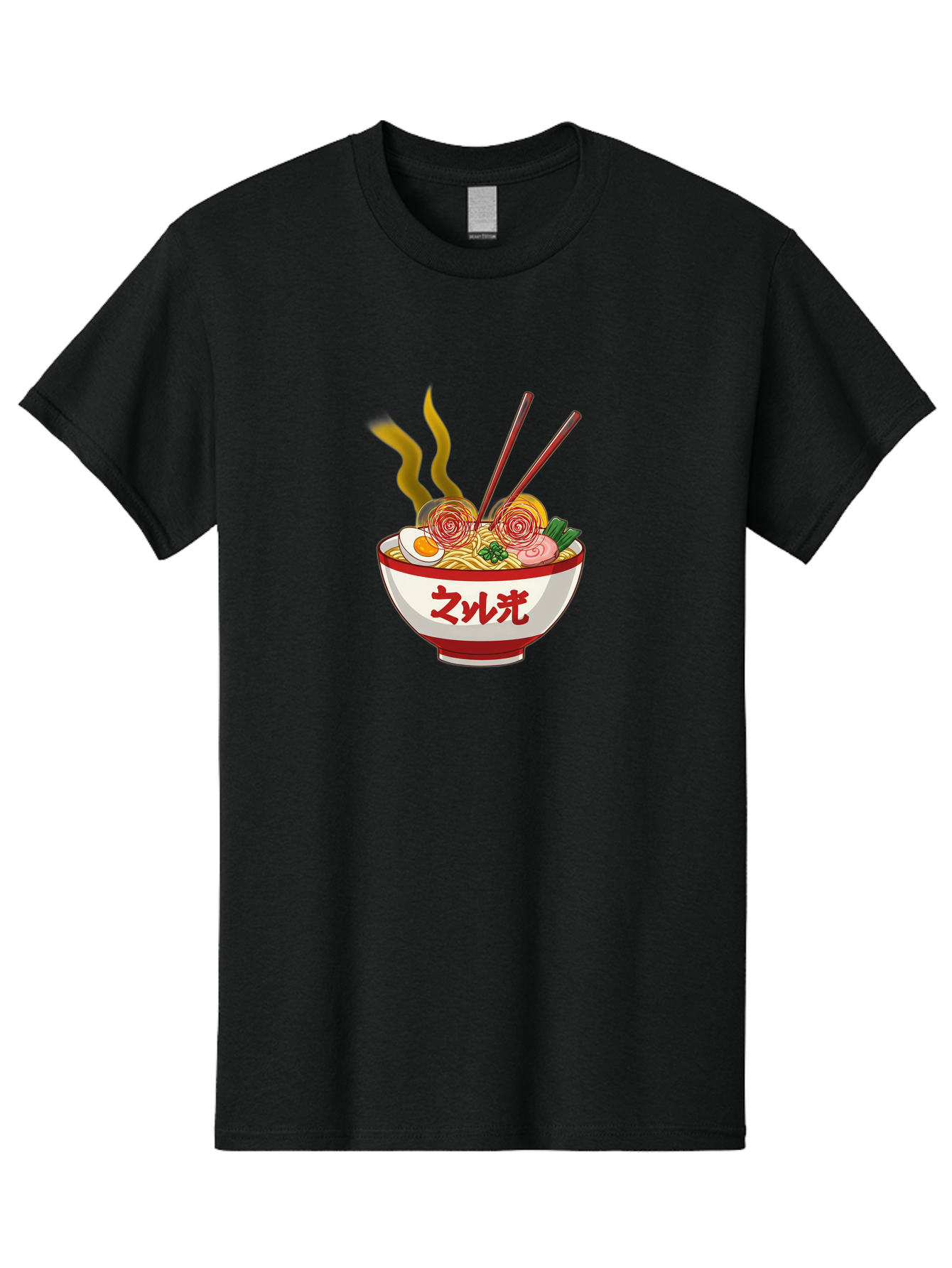 Null-Guang-Ramen Men'S Graphic Tee, 100% Cotton, Comfortable Casual Summer Wear, Machine Washable, Steaming Hot Ramen, Japanese Noodle Soup, Savory Broth, Boiled Egg, Sliced Pork, Green Onions, Chopsticks, Naruto Swirls, Delicious Meal, Bab048