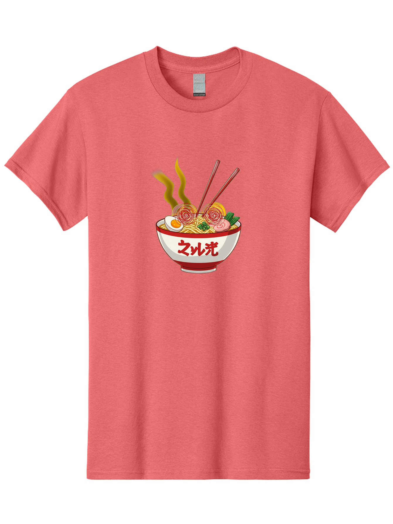 Null-Guang-Ramen Men'S Graphic Tee, 100% Cotton, Comfortable Casual Summer Wear, Machine Washable, Steaming Hot Ramen, Japanese Noodle Soup, Savory Broth, Boiled Egg, Sliced Pork, Green Onions, Chopsticks, Naruto Swirls, Delicious Meal, Bab048