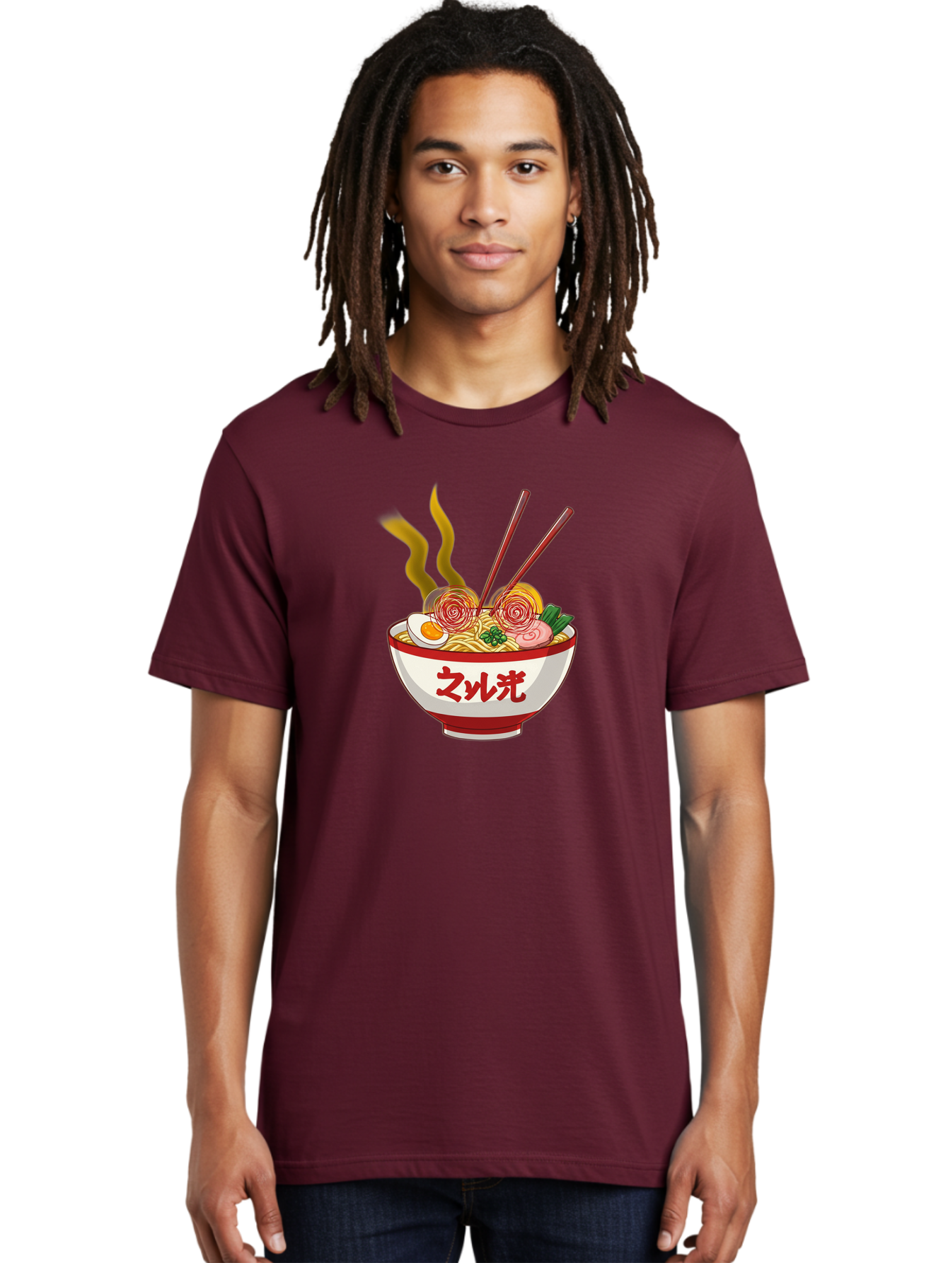Null-Guang-Ramen Men'S Graphic Tee, 100% Cotton, Comfortable Casual Summer Wear, Machine Washable, Steaming Hot Ramen, Japanese Noodle Soup, Savory Broth, Boiled Egg, Sliced Pork, Green Onions, Chopsticks, Naruto Swirls, Delicious Meal, Bab048